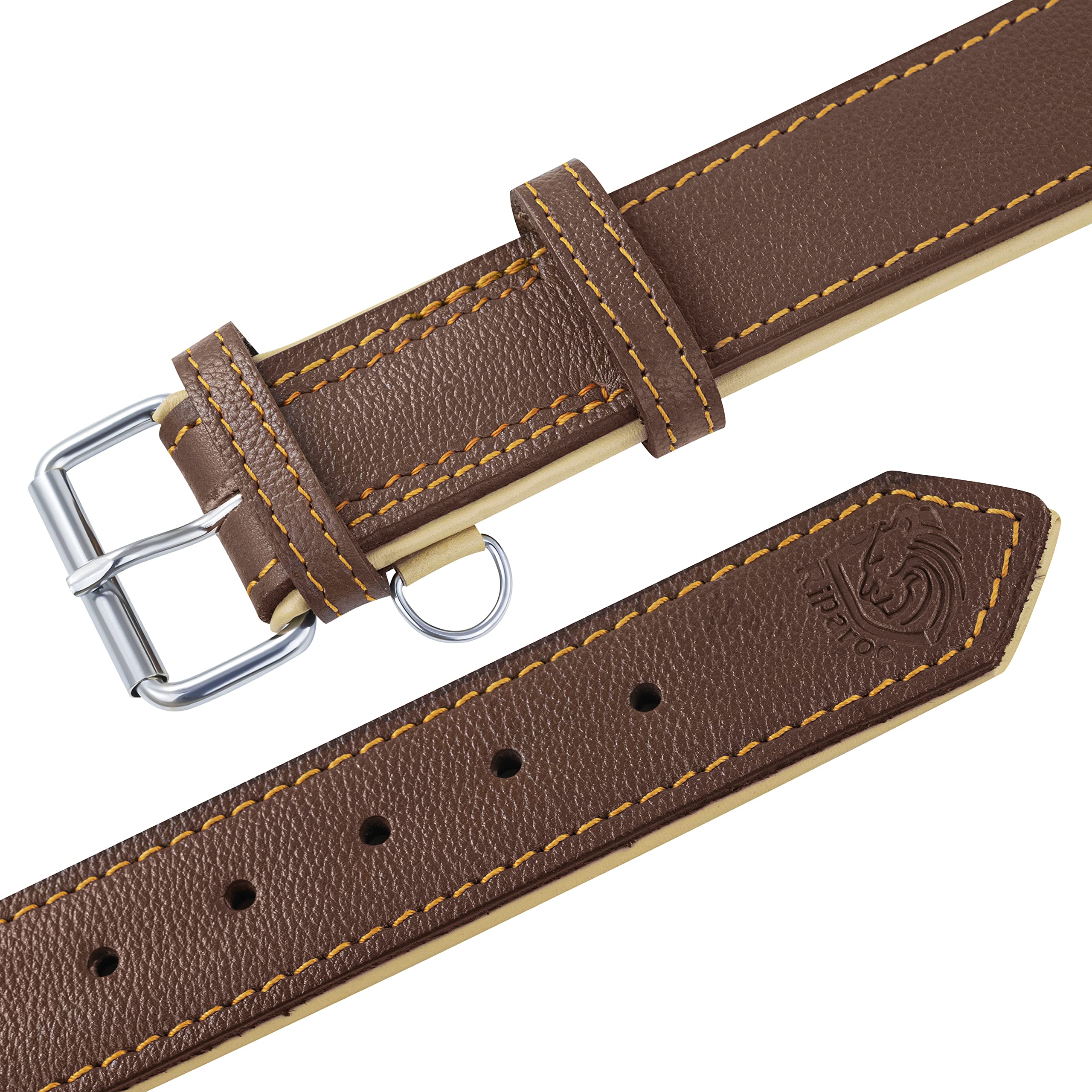 Riparo Echtes Leder Verstellbares Hundehalsband mit Zusätzlicher Verstärkung (XXL: 5CM Breit für 60,9CM - 73,7CM Hals, Braun)