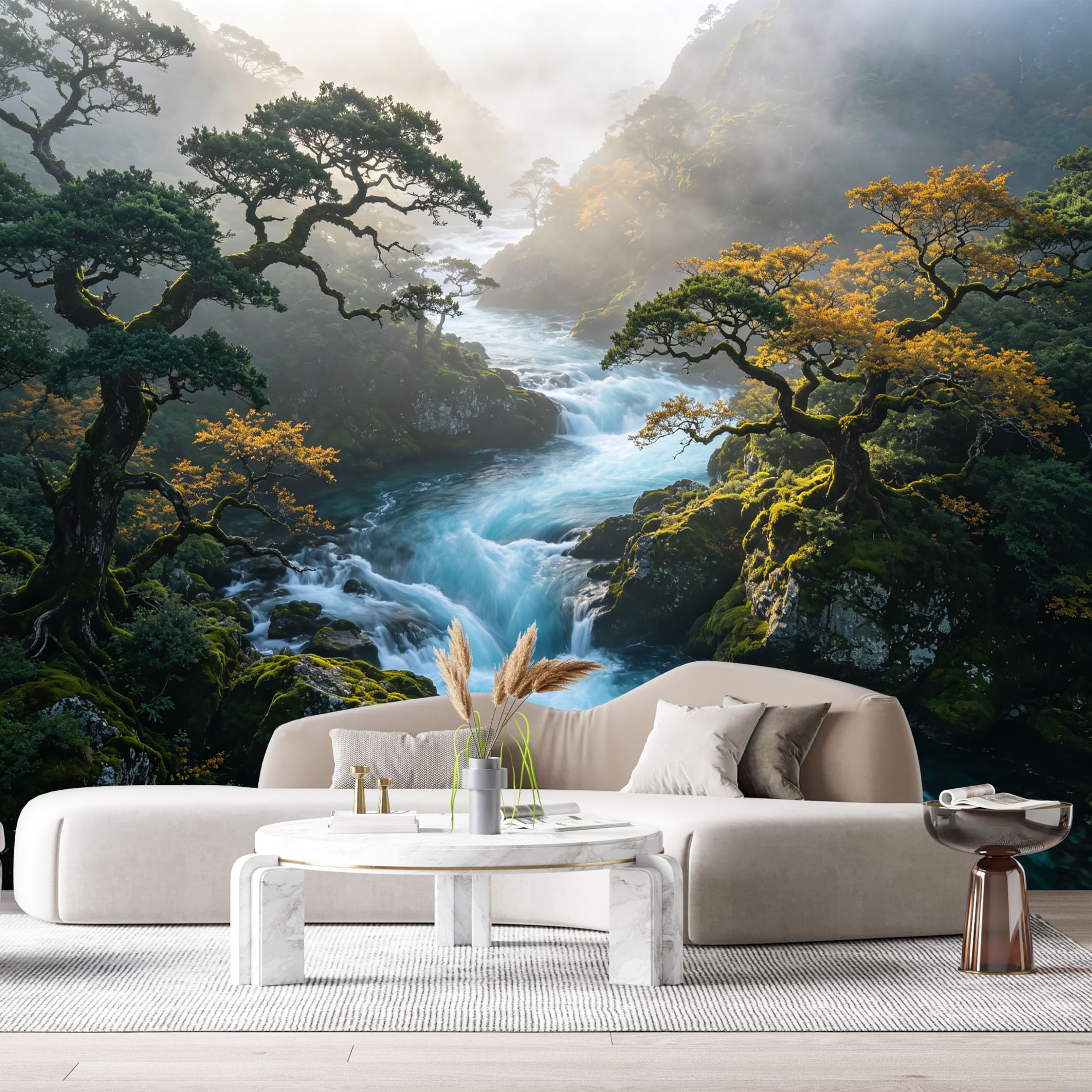 Custom Size Wall Murals Mist Forest Landscape Mountain Lake River Rock SelfAdhesive Wall Fabric Removable Large Wallpaper for Photo Living Room Interior Decor
