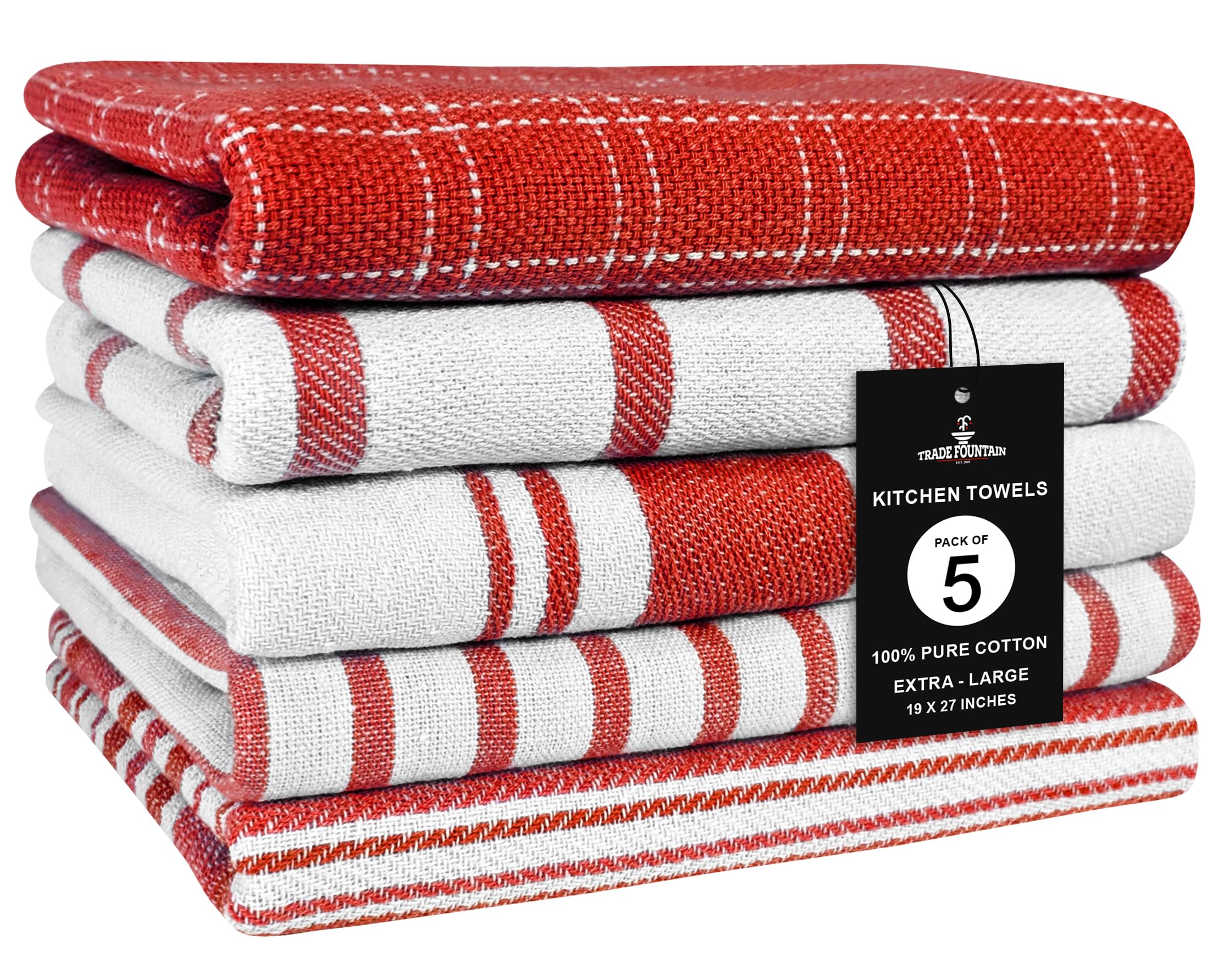 Trade Fountain Paños de cocina, paquete de 5 paños de cocina para accesorios de cocina, paños de cocina de 50 x 70 cm, paño de cocina extra absorbente, 100% algodón puro (rojo)