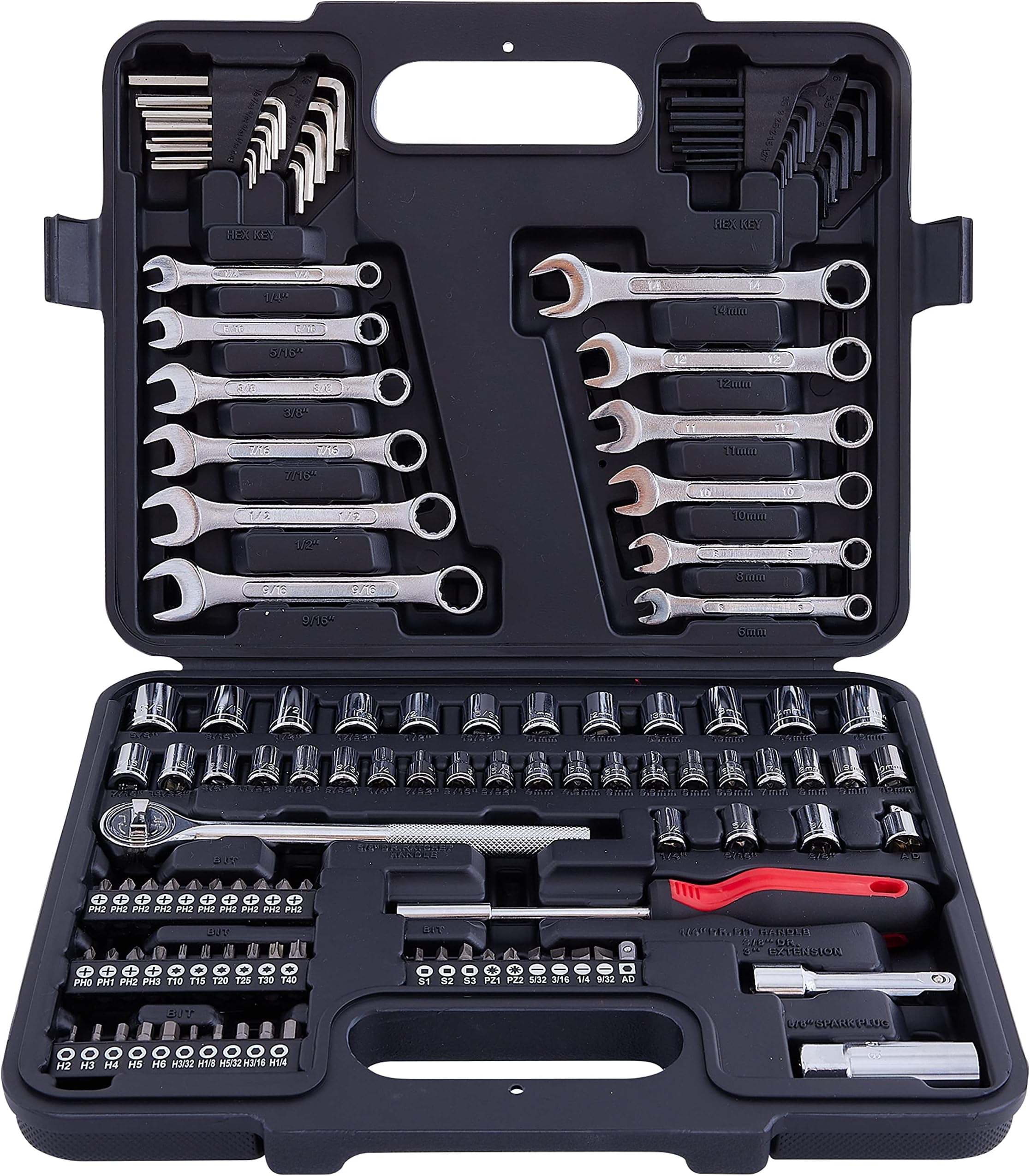 121 Piece MECHMAX Mechanic Tool Set, 1/4 & 3/8 Inch Drive SAE & Metric Socket Wrench Kit, Sockets, Combination Wrenches Auto Repair Tool Set with Storage Case and as A Gift