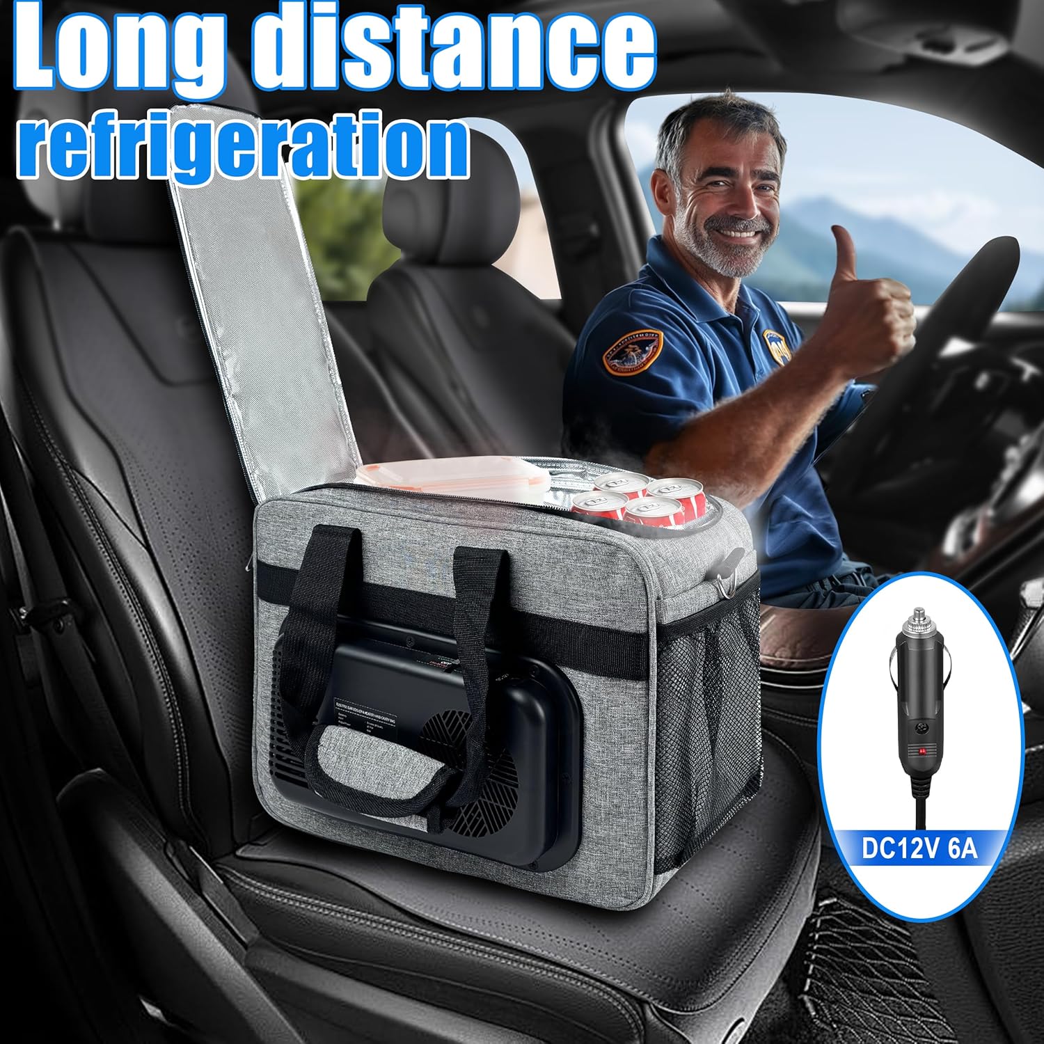 16 Quarts 12 Volt Portable Iceless Car Electric Cooler Bag 15L AC/DC Cool and Heat Thermal Plug in Compatible Mini Cooler Warmer All Season Trucker Fridge Long Haul Drivers