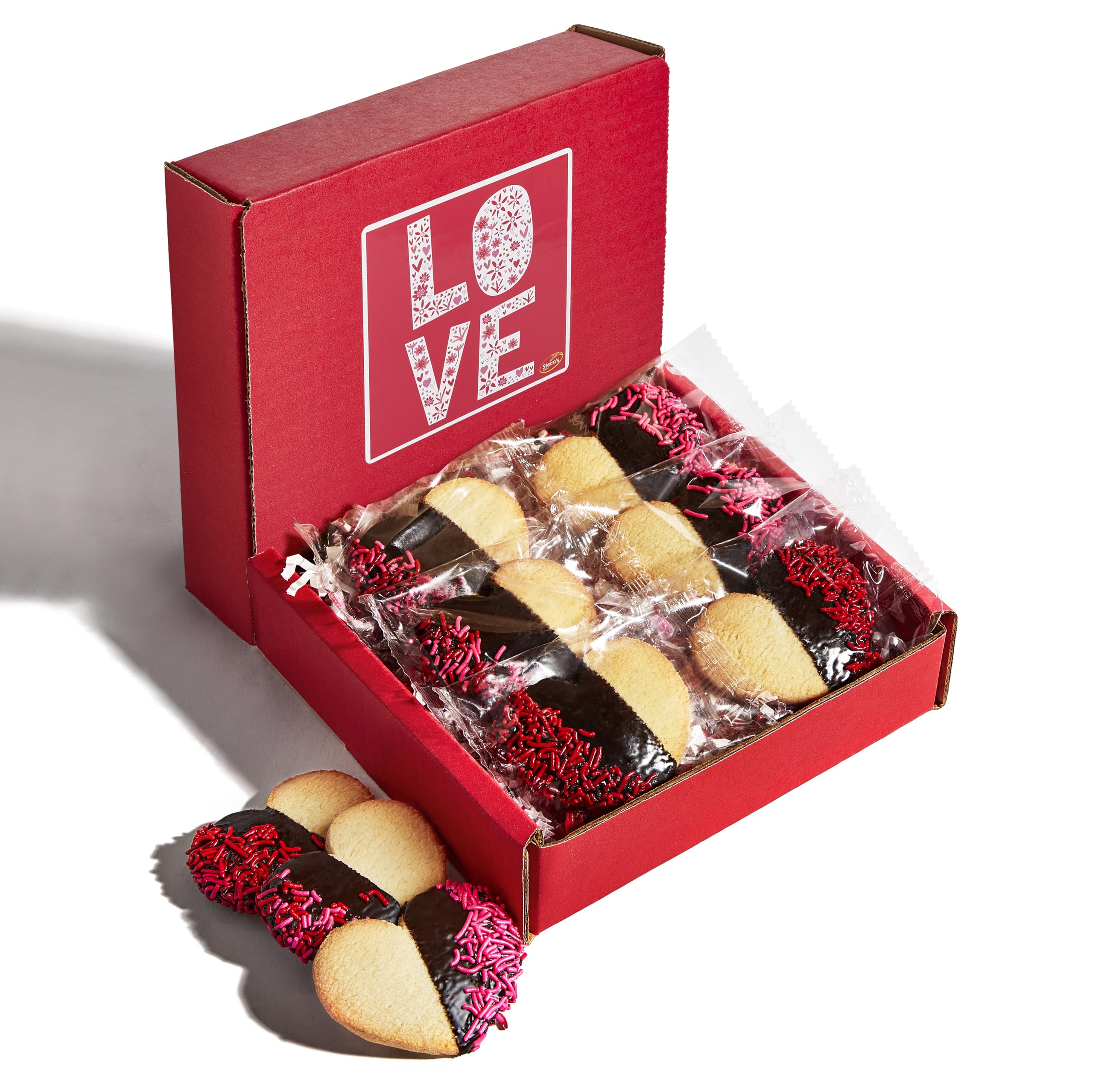 Heart Cookies, Valentines Day Food Gifts | Shortbread Cookies Dipped in Chocolate and Topped with Red & Pink Sprinkles | Kosher, Dairy Free & Nut Free