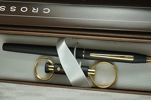 Miniatura 2 de Cross Fabricado en los Estados Unidos Century Classic Satin Matte Black & 23kt Gold Gel Ink Selectip Bolígrafo roller y llavero a juego.