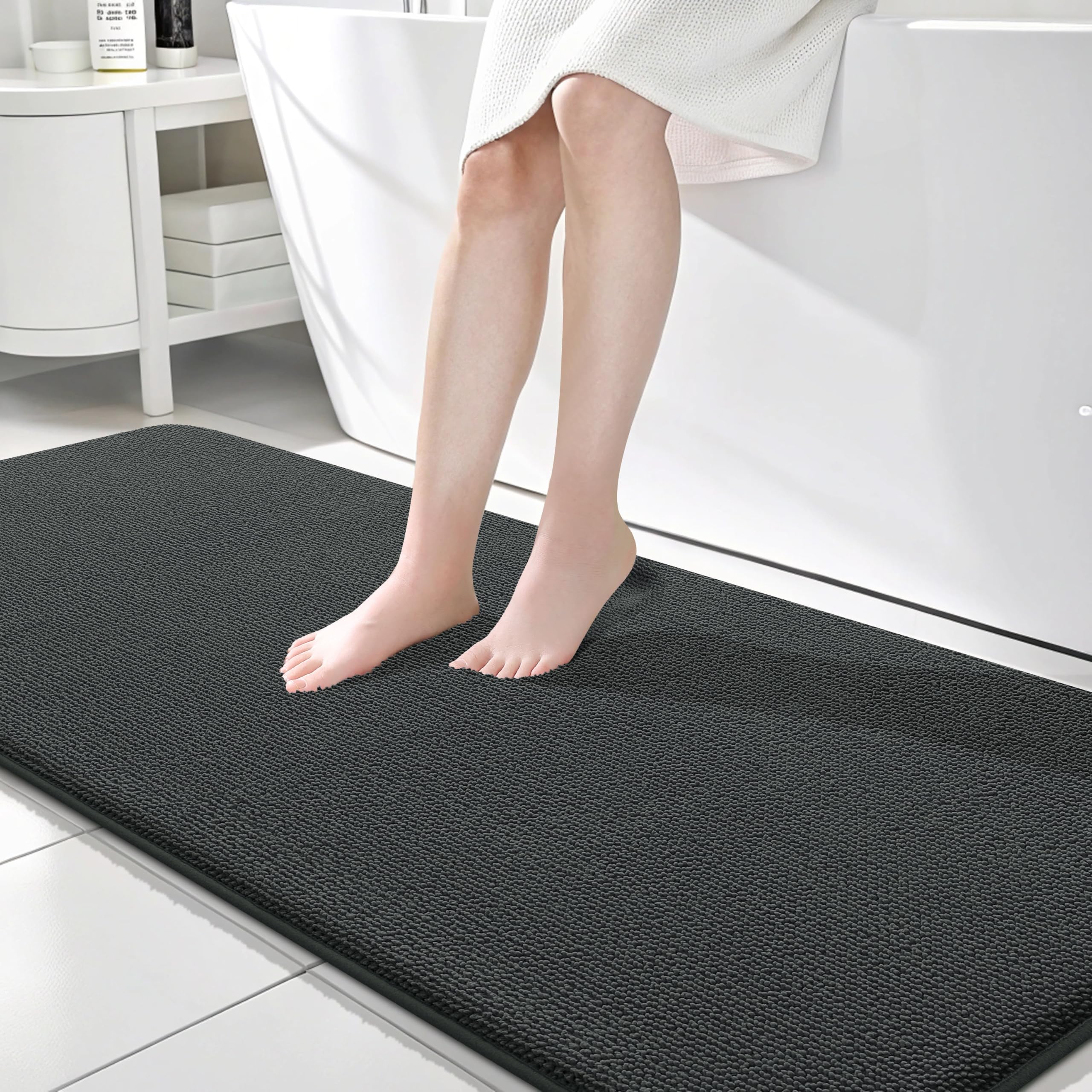 OLANLY Memory Foam Bathroom Runner Rug 70x24, Absorbent Long Mat, Dark Grey