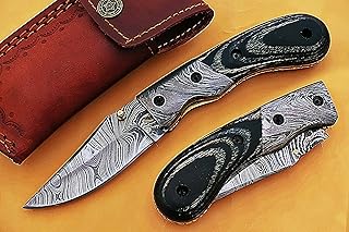 SMART & SHARP Damascus Steel Folding Knife/Pocket Knife SS-17354 Liner Lock (Black and Yellow Color Wood) (Black and Yellow)