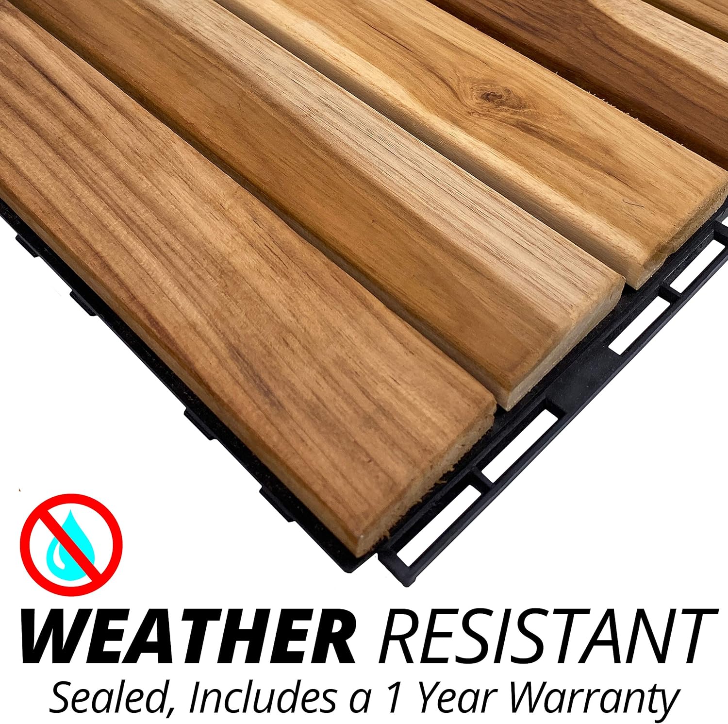 Suреr Chеар 🛒 Mammoth Sustainably Sourced Solid Teak Secure Interlocking Deck Tiles, Stain Free and Sealed Water Resistant Outdoor Patio Pavers or Composite Deck Flooring, Pack of 11 (11 SQFT) (Stripe)