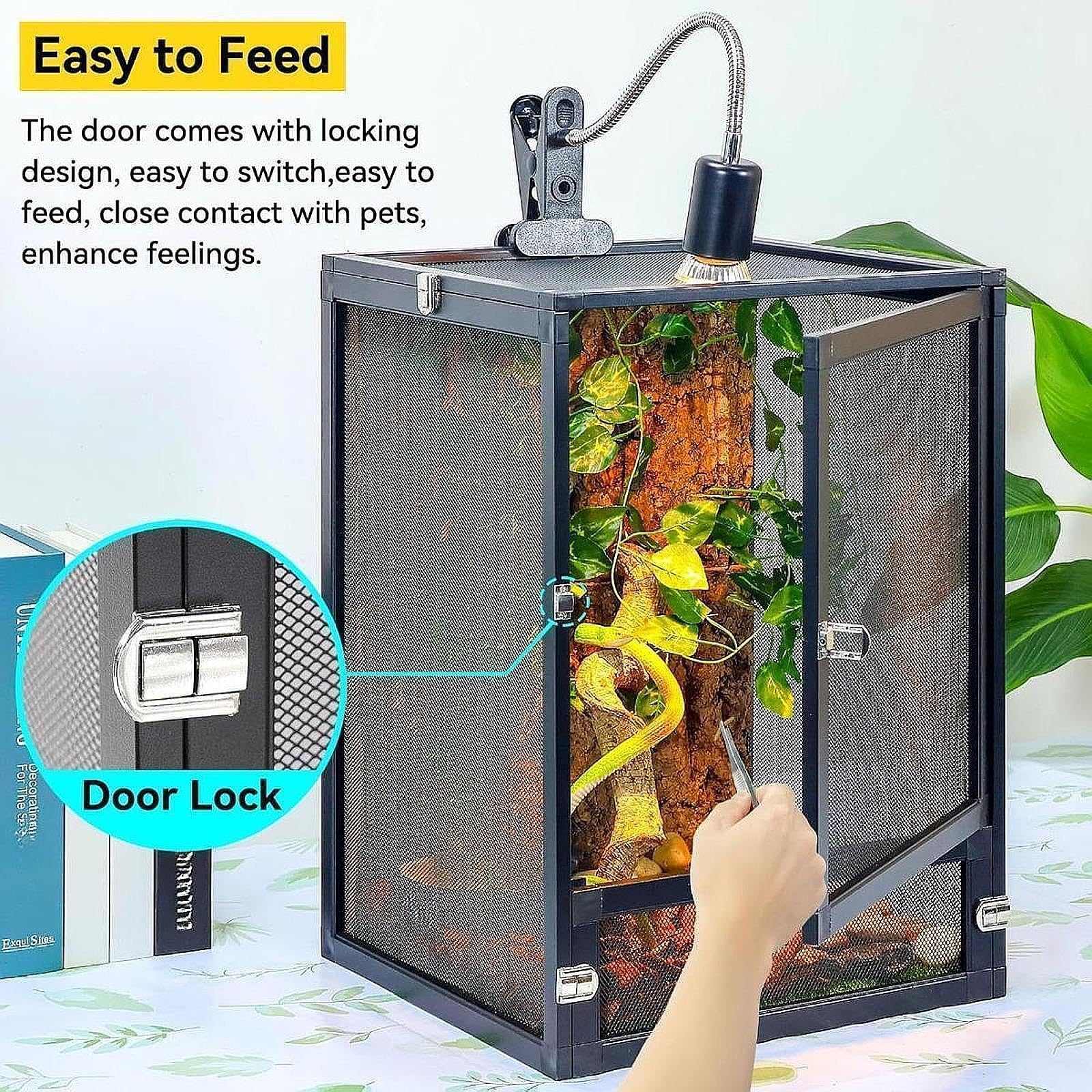 Qianly Terrario Portátil de Aluminio para Serpientes Y Reptiles, con Compartimento de Observación de 360°, Ideal para Alojar, 23x23x33cm