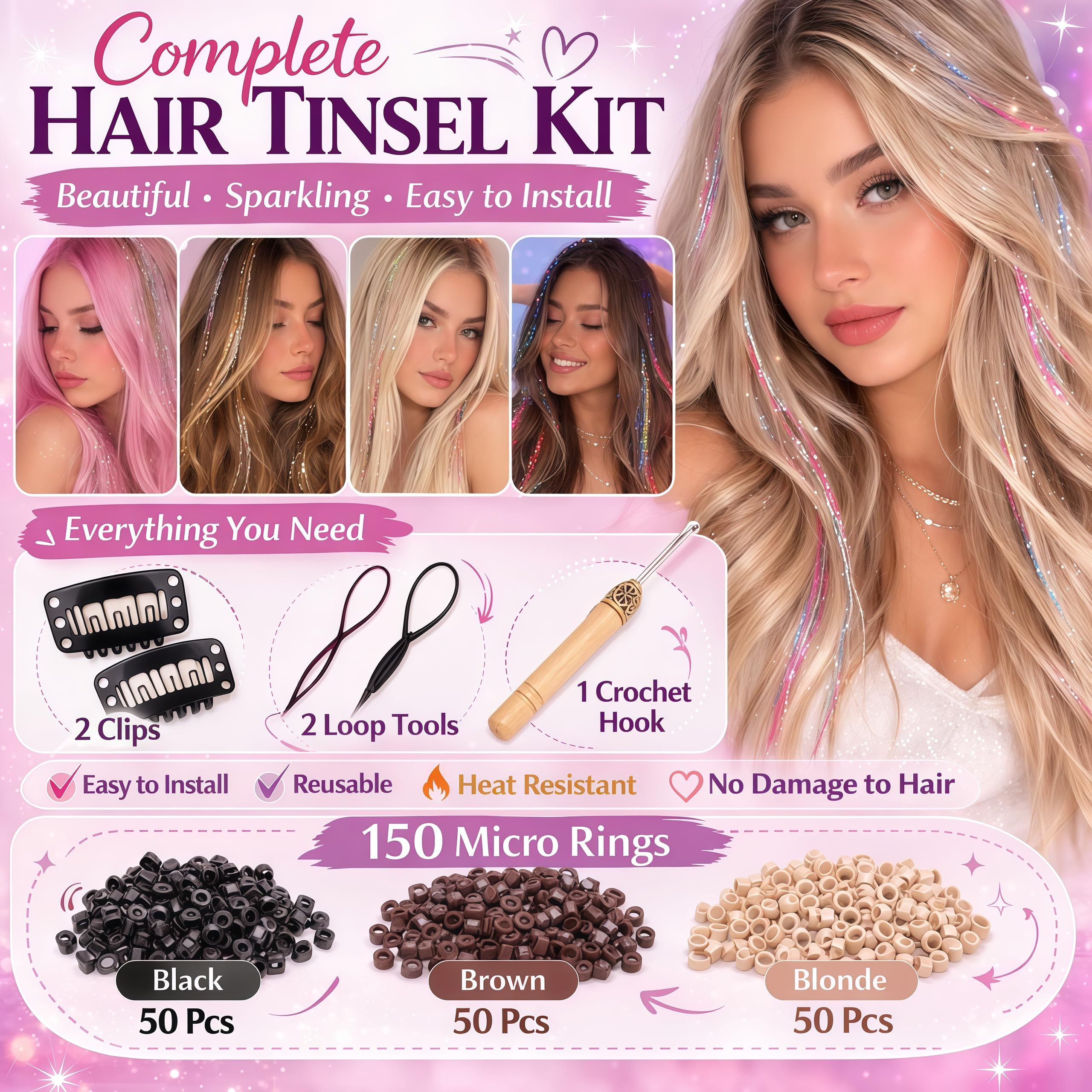 Amazon.com : Hair Tinsel Kit with Tools 16 Colors 3500  display picture 2