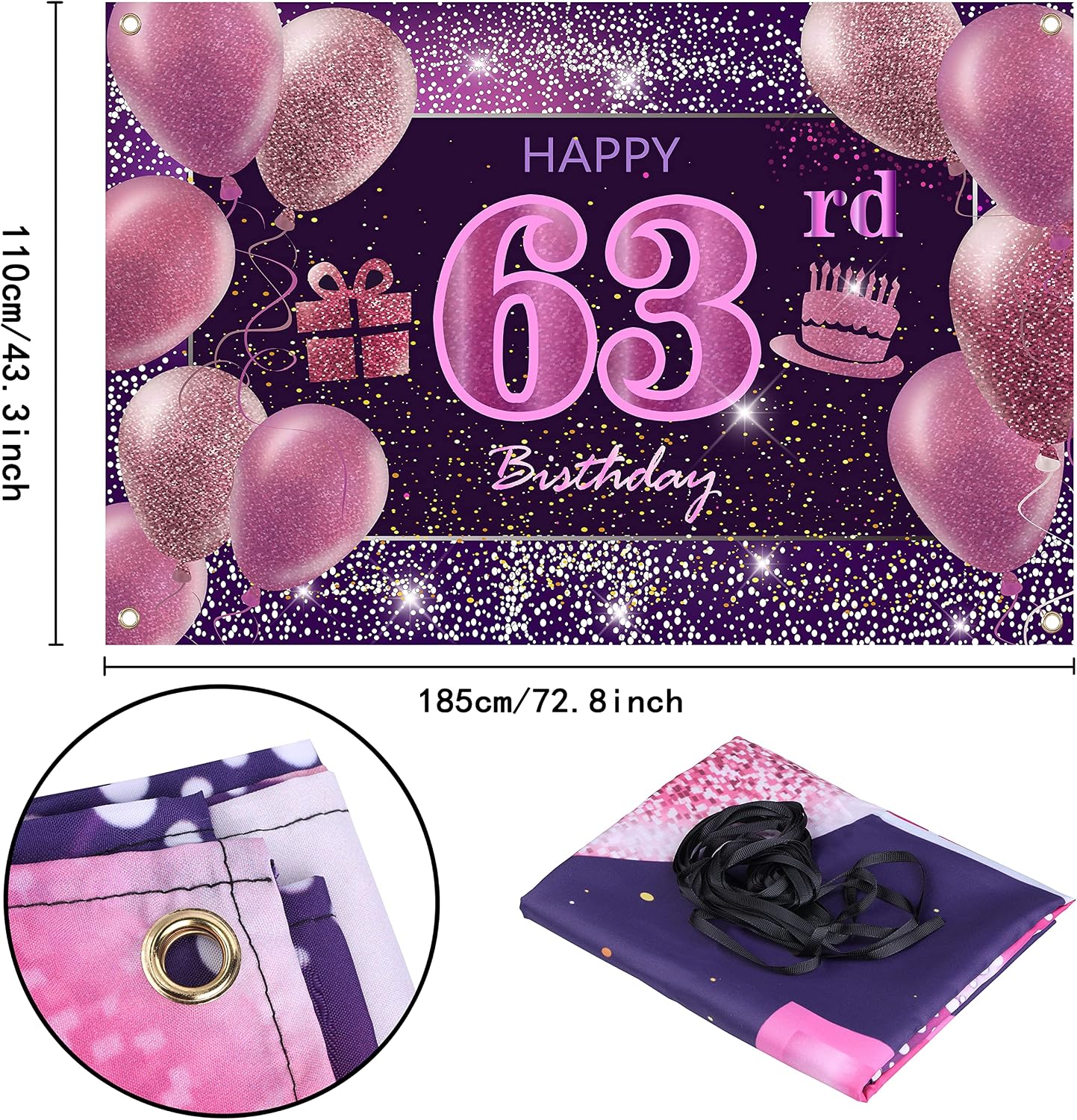 IMISI 63rd Birthday Decorations - Happy Birthday Banner, Pink Backdrop for Party - Image 3