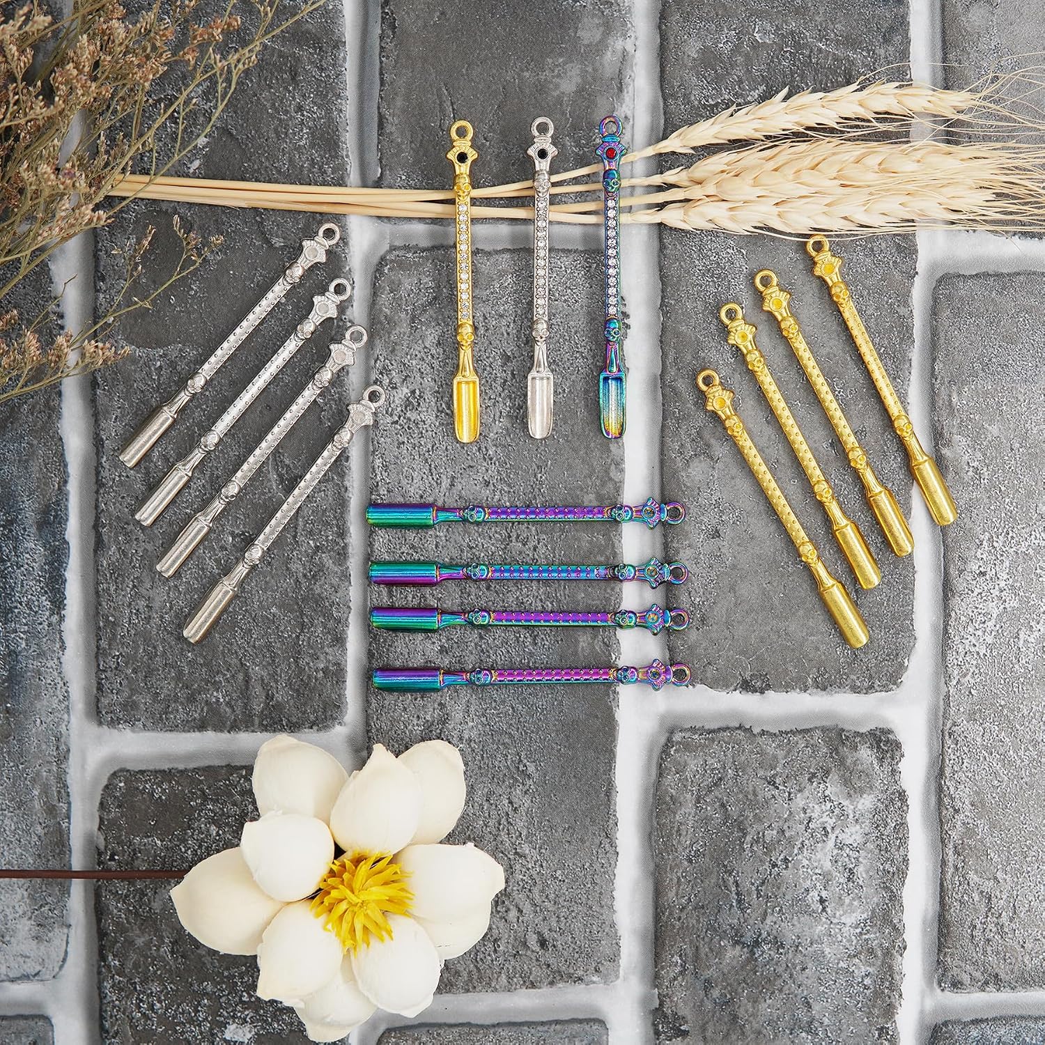 15Pcs Mini Spoons Metal Tiny Shovel 3.3-Inch Little Medicine Spoon for Home Kitchen Spices, Coffee Scoop, Necklace Charms, Keychain Accessories (Multicolor)