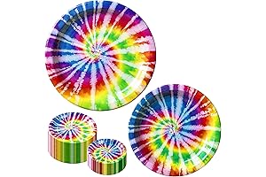 32PCS Tie Dye Birthday Decorations Disposable Round Rainbow Paper Plate