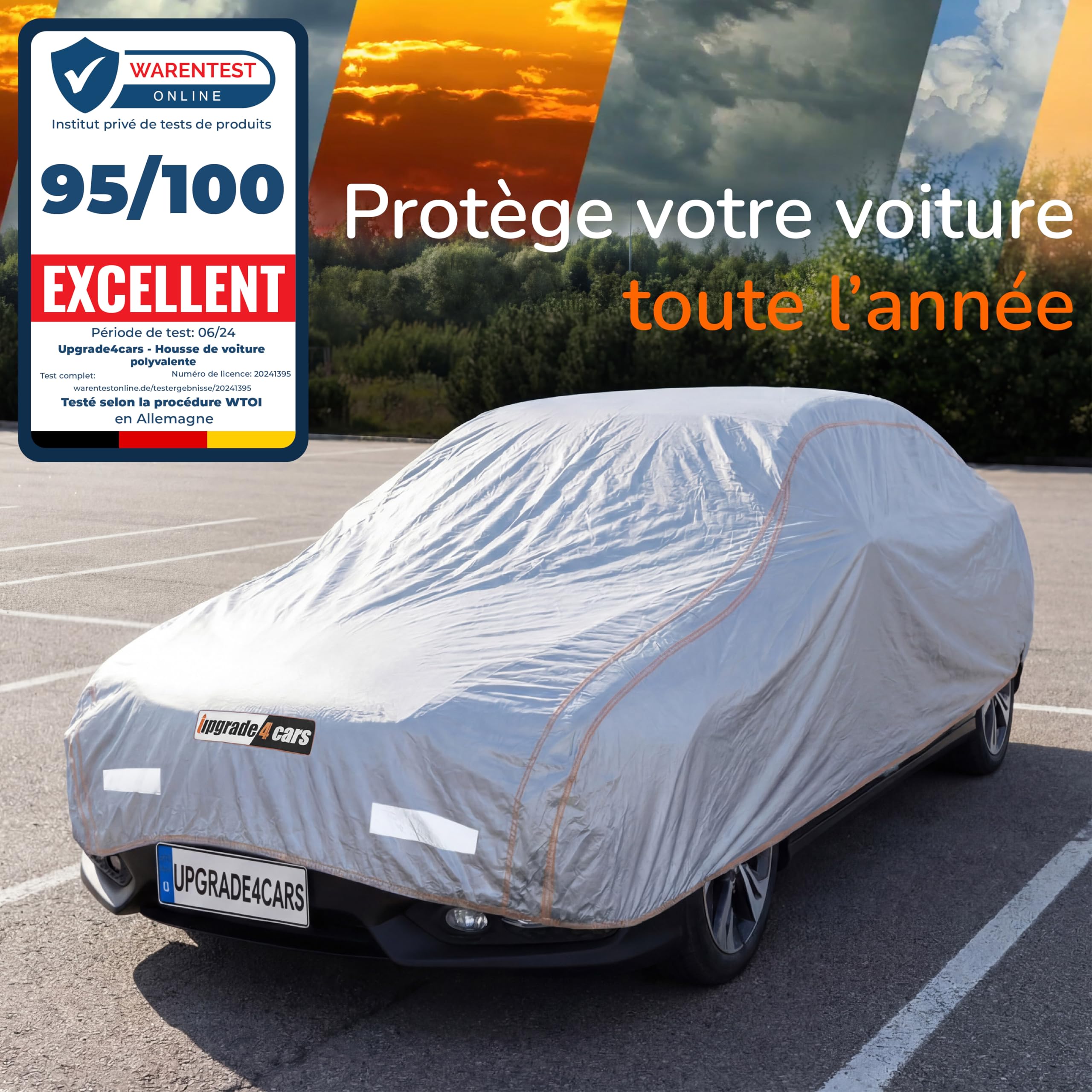 Upgrade4cars Housse de Voiture Extérieure Version 2026 Imperméable | Housse Complète pour Toutes Saisons | Bâche Universelle SUV - L (480 × 195 × 150 cm)