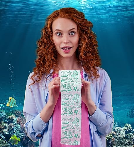 Miniatura 2 de Printed TP Papel higiénico de 2 capas con patrón de sirena, rollo de papel higiénico de baño verde novedoso, divertido papel higiénico para