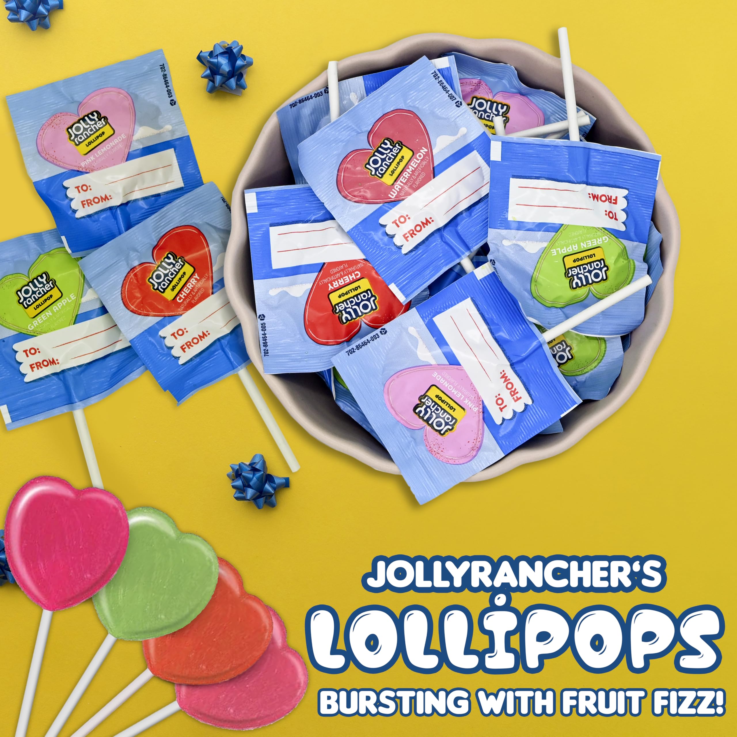 Jolly Ranchers Heart Lollipops – 40 Count Bag – Bulk Valentine Candy, Assorted Fruit Flavors – Heart-Shaped Lollipops for Parties, Classroom Exchange, Candy Buffets, and Gifting