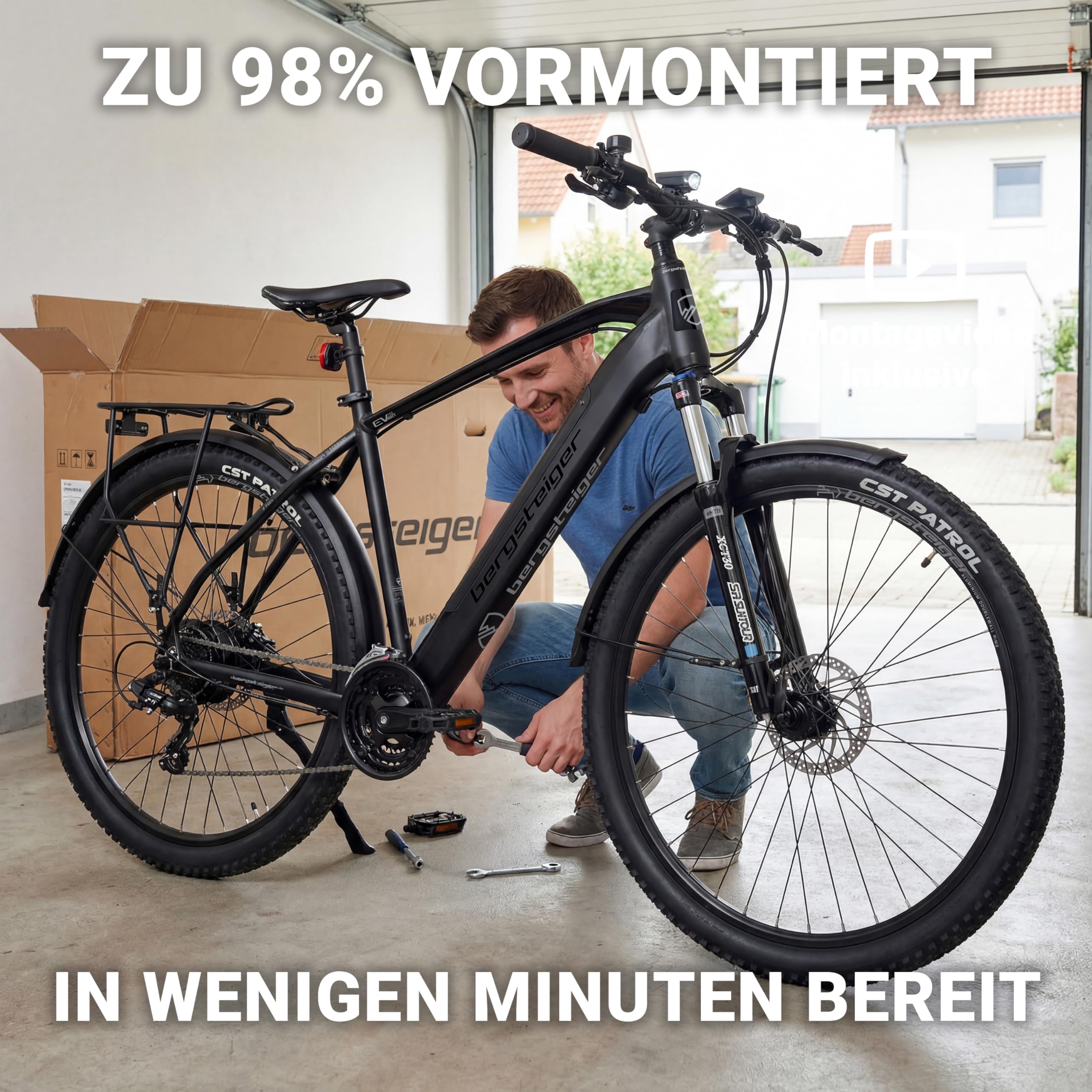 Bergsteiger Cannock E-Bike Mountainbike aus Aluminium mit Farbdisplay | Leistungsstarker 250 Watt Motor, Hydraulikbremsen und 24 Gänge bieten Fahrspass von 26 bis 29 Zoll fuer Herren und Damen.