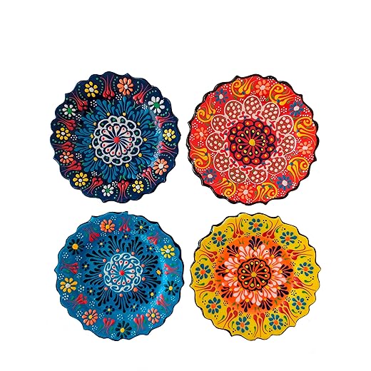 4-Piece 5-Inch Handmade Turkish Ceramic Plate Set – Wall & Table Decor & Jewelry/Ring Dish – Decorative Rings & Jewelry Tray Set