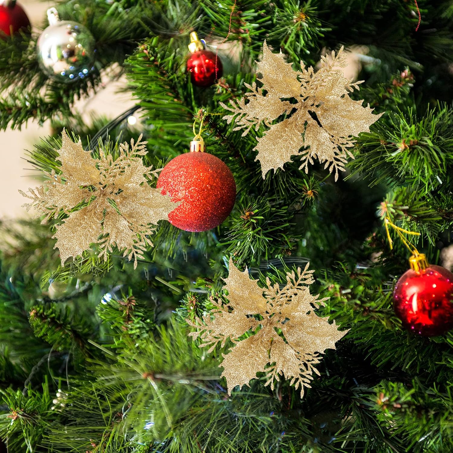 Frcolor クリスマスツリー 装飾の花 クリスマスオーナメント 人工観葉植物 造花 飾り 玄関 部屋 飾り物 Diy クリスマス雑貨 パーティー 結婚式 装飾用 12枚セット 金 22年最新海外