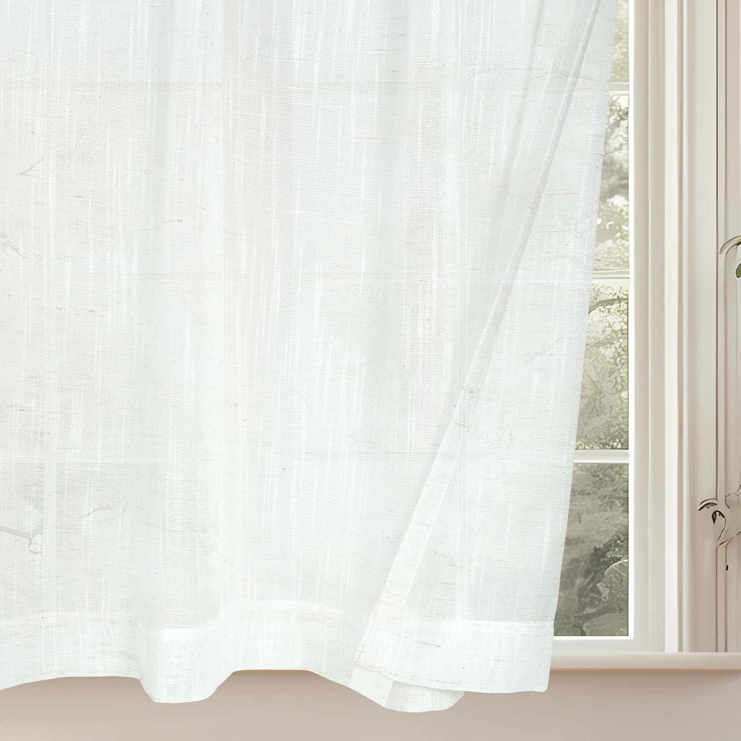 DriftAway Pinch Pleat Kitchen Curtains Linen Textured Short Cafe Linen Curtains for Bathroom Laundry Room Half Window 2 Panels Farmhouse Rustic Back Tabs 30 x 36 Inches Ivory Birch