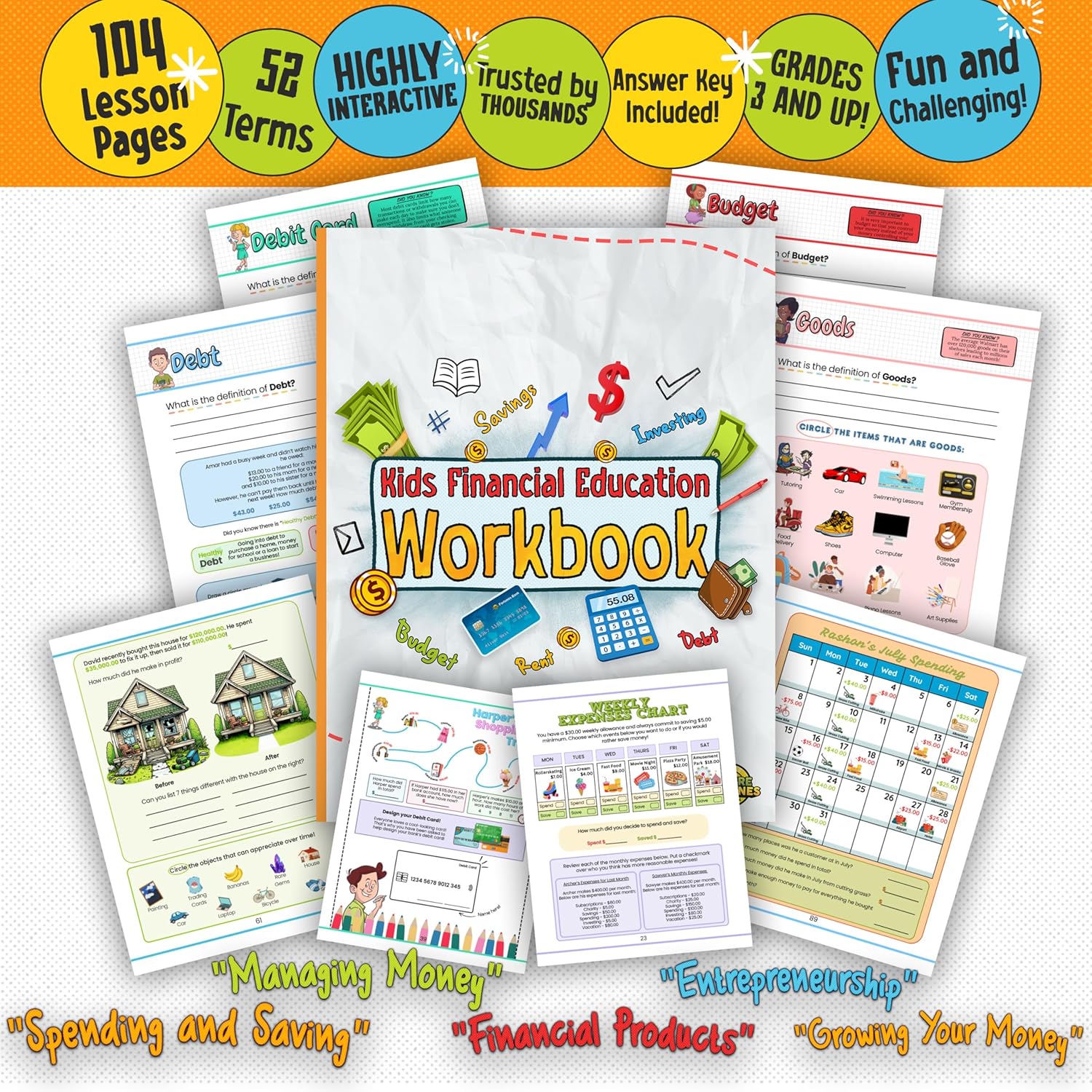 Financial Literacy Flash Cards & Workbook Bundle - Money Learning Activity for Saving, Budgeting, Investing, Cashflow & More - Educational Tool for Classroom, Homeschool & More