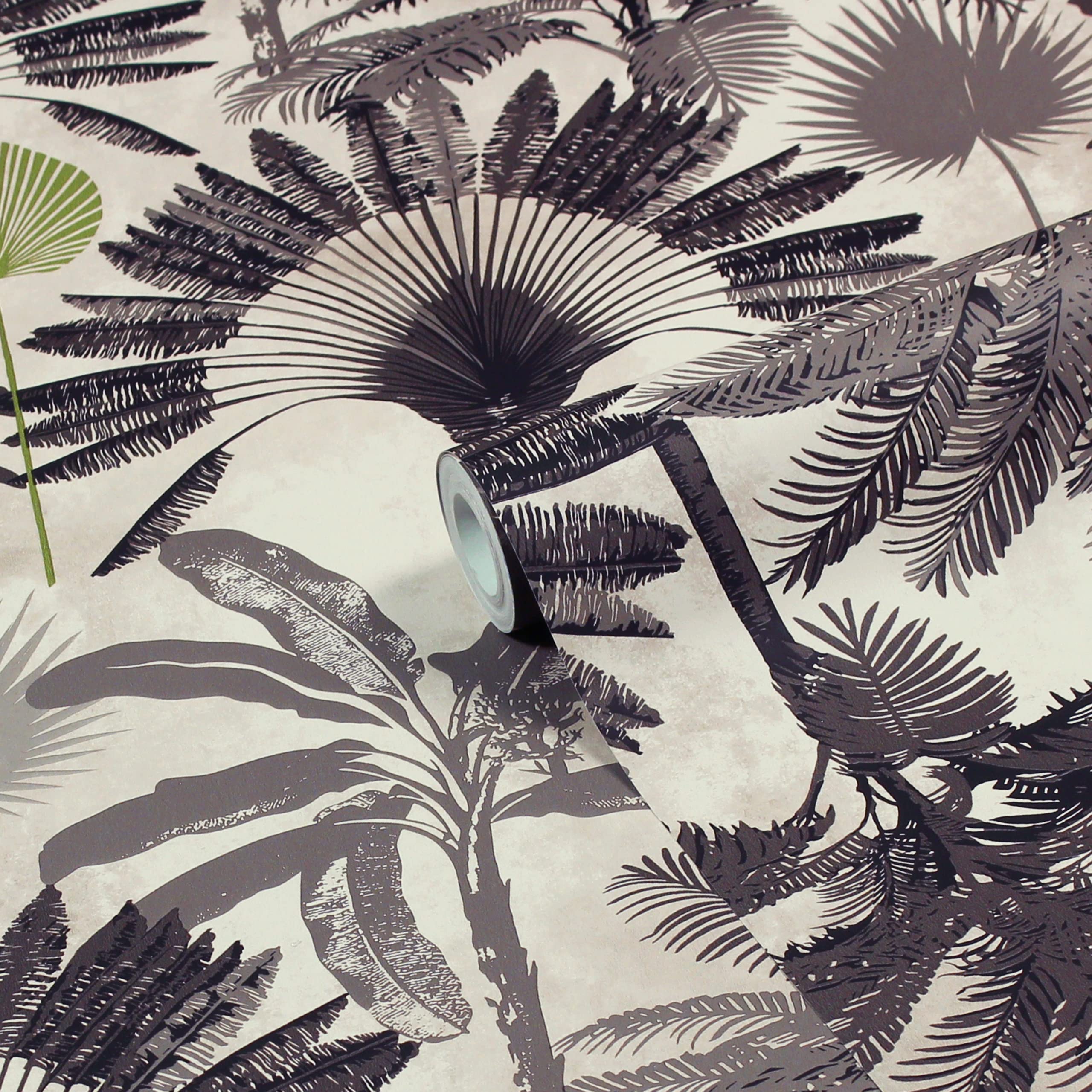 Furn Malaysian Palm Jungle Printed Wallpaper in Charcoal