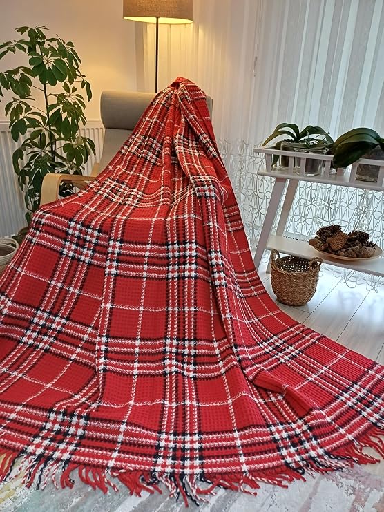 Blanket Red-White Waffle Textured Extra Soft Cotton Blanket, Throw Blanket, Tv Blanket (Single Person) 150*200cm