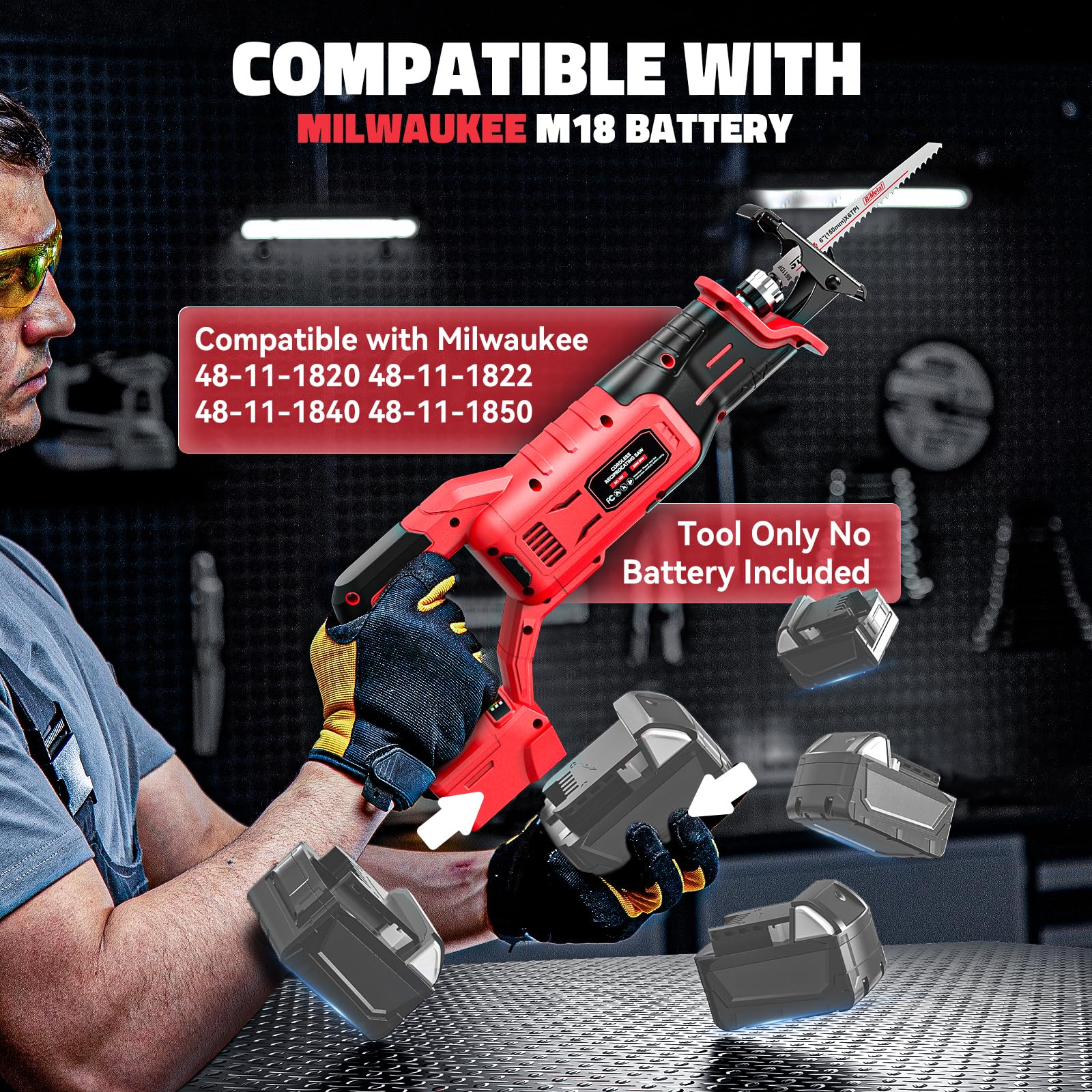 Brushless Reciprocating Saw Compatible With Milwaukee 18V Battery 0-3200 SPM - View #11