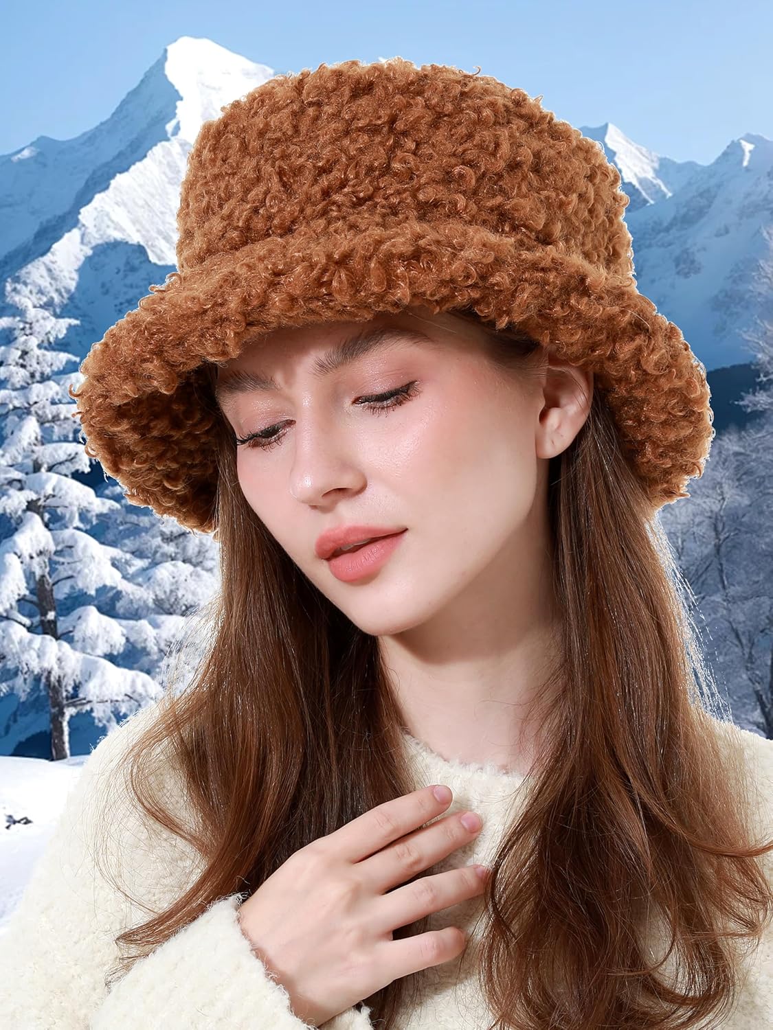 LA CARRIE Women Winter Faux Fur Bucket Hat Plush Fuzzy Furry Warm Fisherman Cap - Image 6