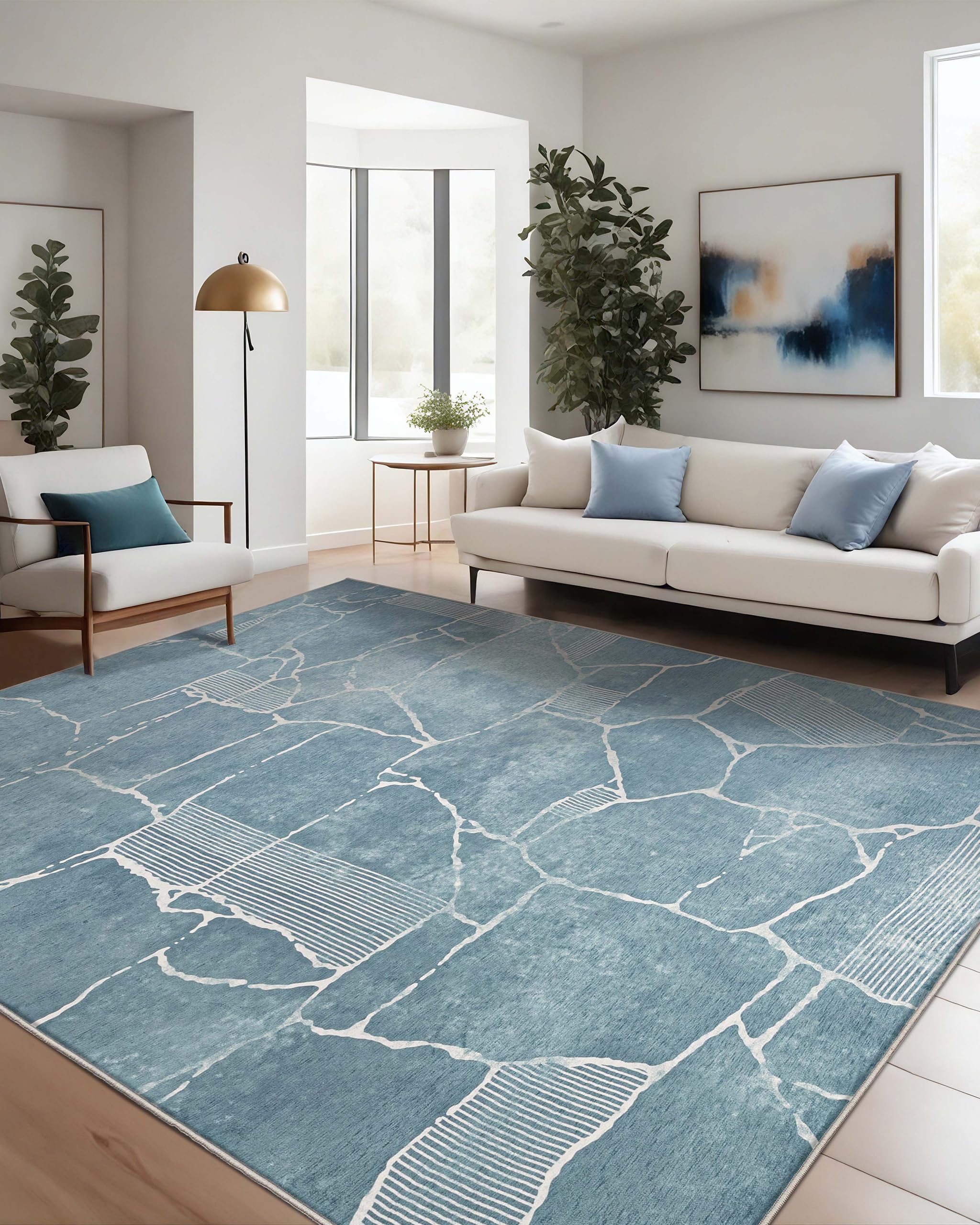 Ruggnovea Area Rug 5x7 Machine Washable Rug Vintage Traditional Floor Cover Foldable Thin Retro Indoor Non Slip Carpet Floral Print Mat Bedroom Living