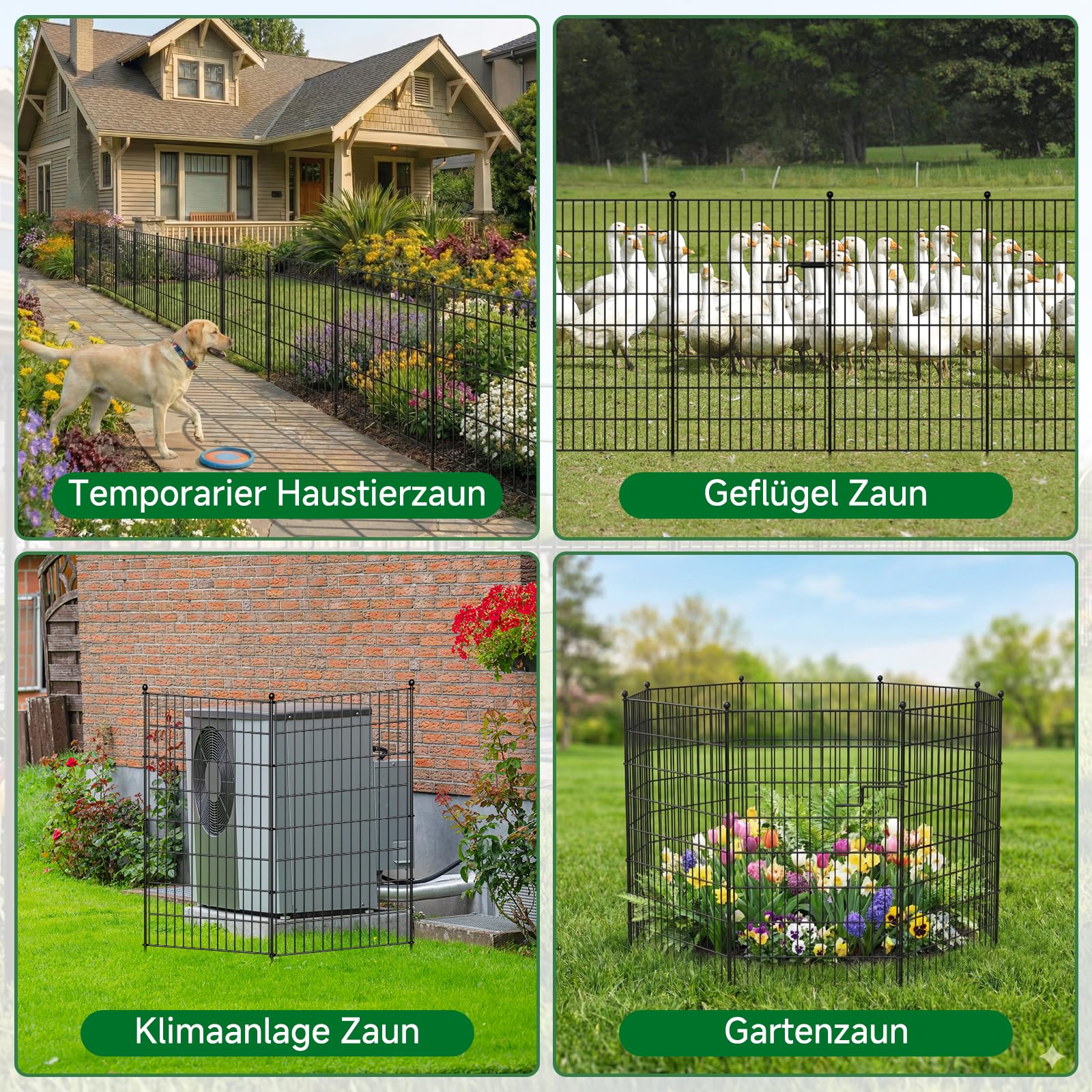 SUNYRISY 13 Panels Metall Gartenzaun Steckzaun 100cm H | 8,5 m L Hundezaun Mit Tür, Hühnerzaun Mobiler Zaun für Haustier, Tierbarriere, Bordüre für Hof, Terrasse, Keine Graben