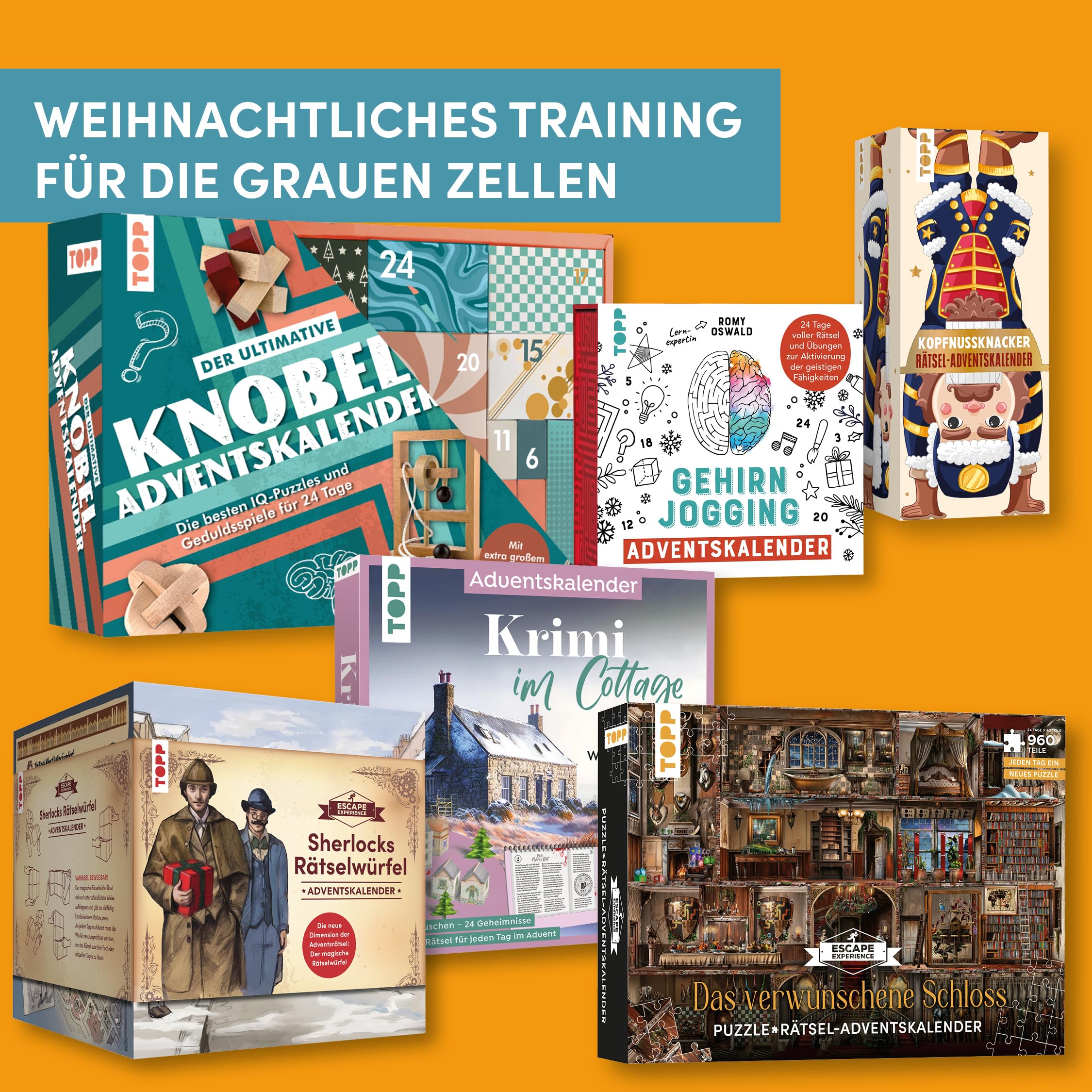 Der ultimative Knobelspiel-Adventskalender - Die besten IQ-Puzzles und Geduldsspiele für 24 Tage: 24 handverlesene Knobelspiele aus hochwertigem Material. Mit besonderem XXL-Rätsel zu Weihnachten