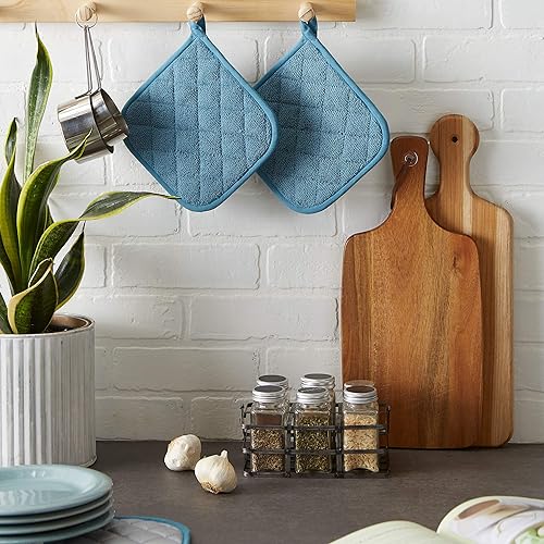 Miniatura 4 de DII Basic Terry Collection Acolchado 100% algodón, agarradera, azul tormenta, 3 piezas