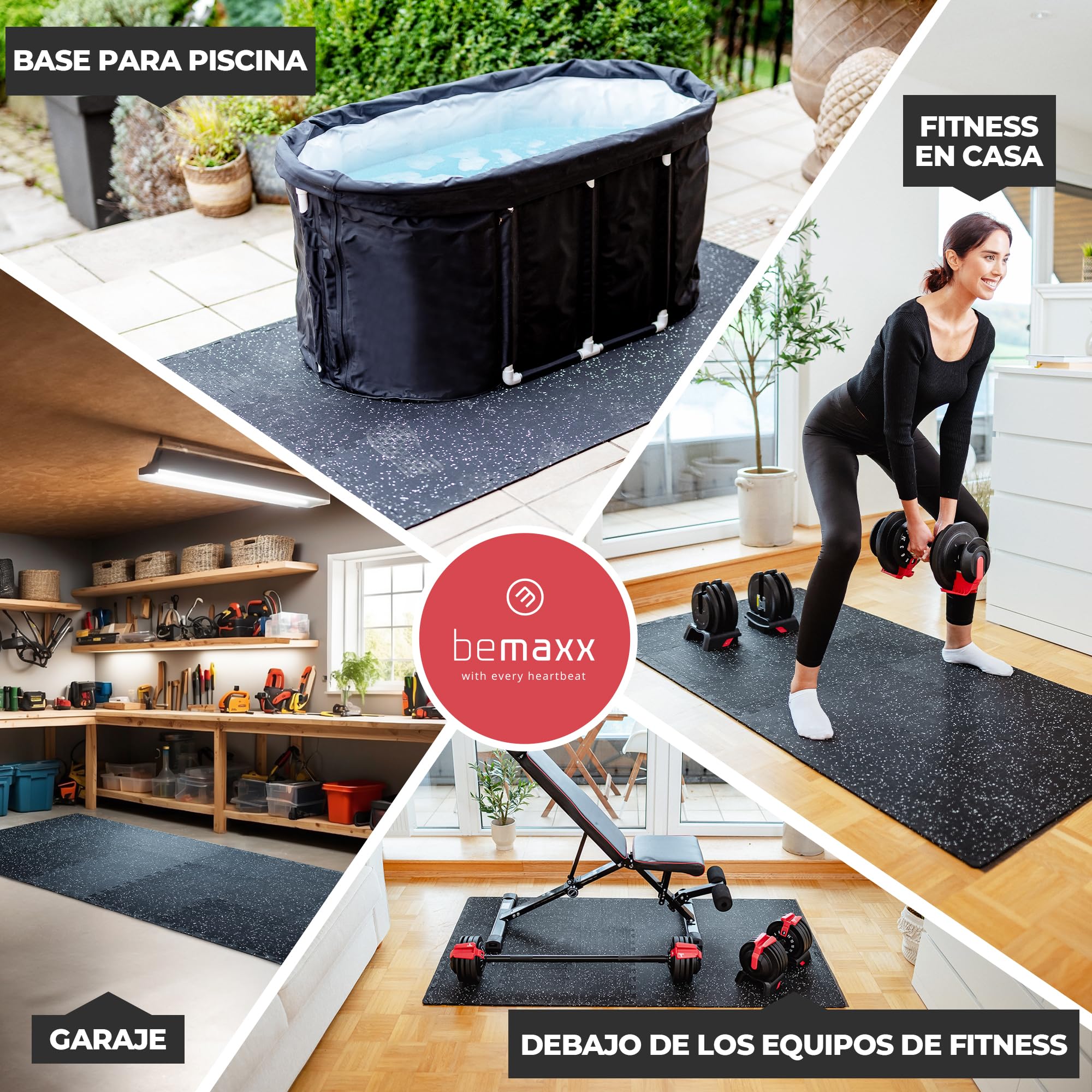 bemaxx Esterilla Fitness Suelo Gimnasio Caucho – Set de 9 Alfombras Puzzle Protector Suelo de Goma