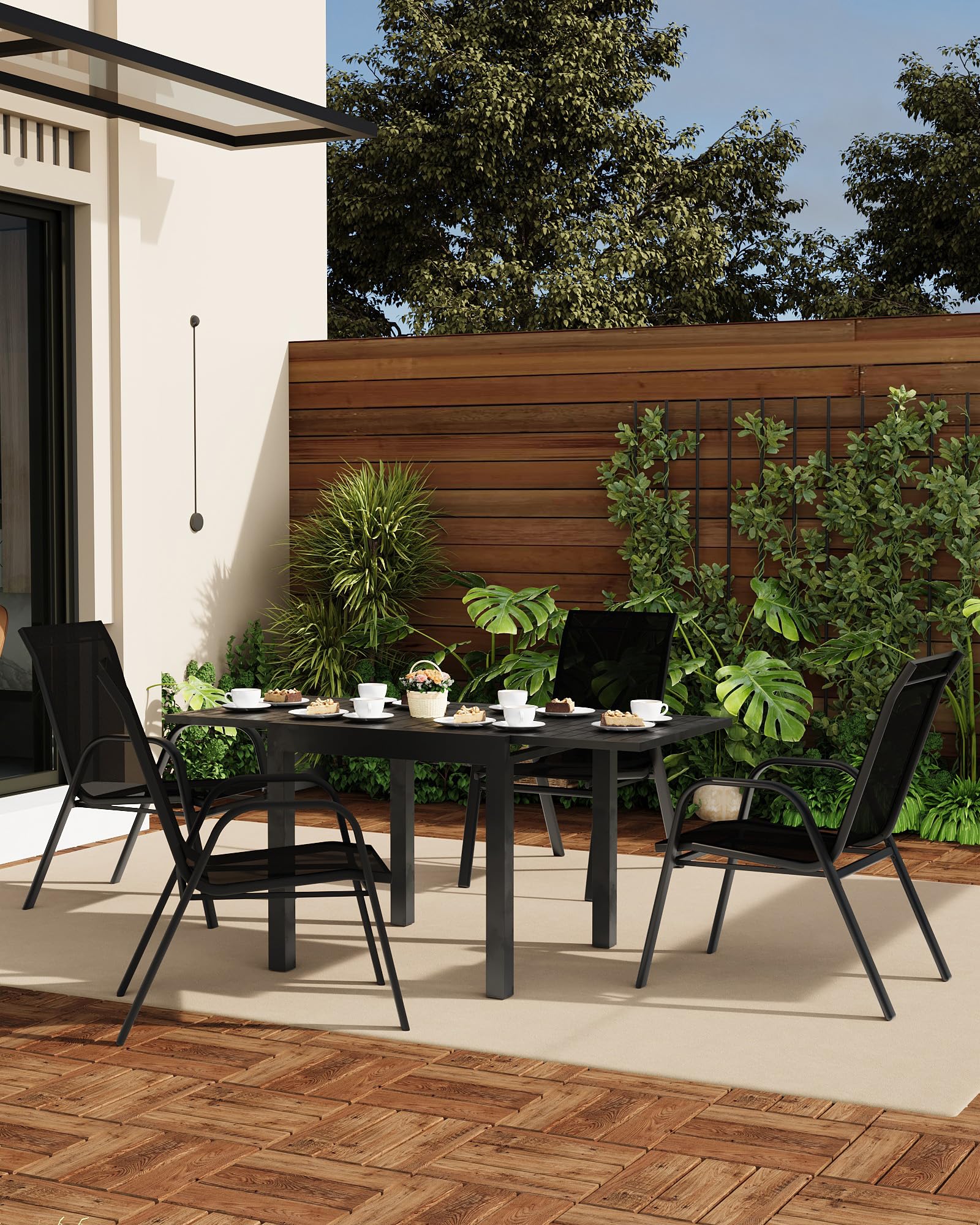 Gartenstühle 4er Set, Stapelbarer Gartenstuhl aus Textilene, Wetterbeständig und Schnelltrocknend, Terrassenstuhl Gartensessel bis 150 kg Belastbar für Garten Balkon Terrasse Outdoor