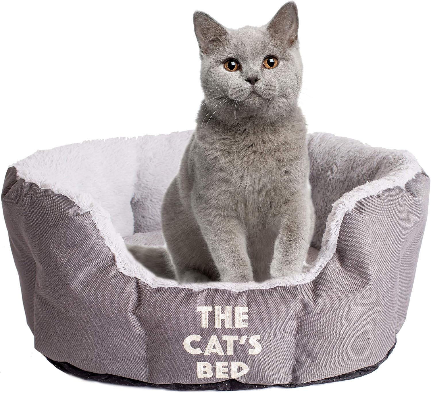 Cat Bed in Grey, Luxury Plush Pillow & Fully Washable, Extremely Soft, Warm & Comfortable – The Ultimate Cute Cat Kitten Bedroom Decor