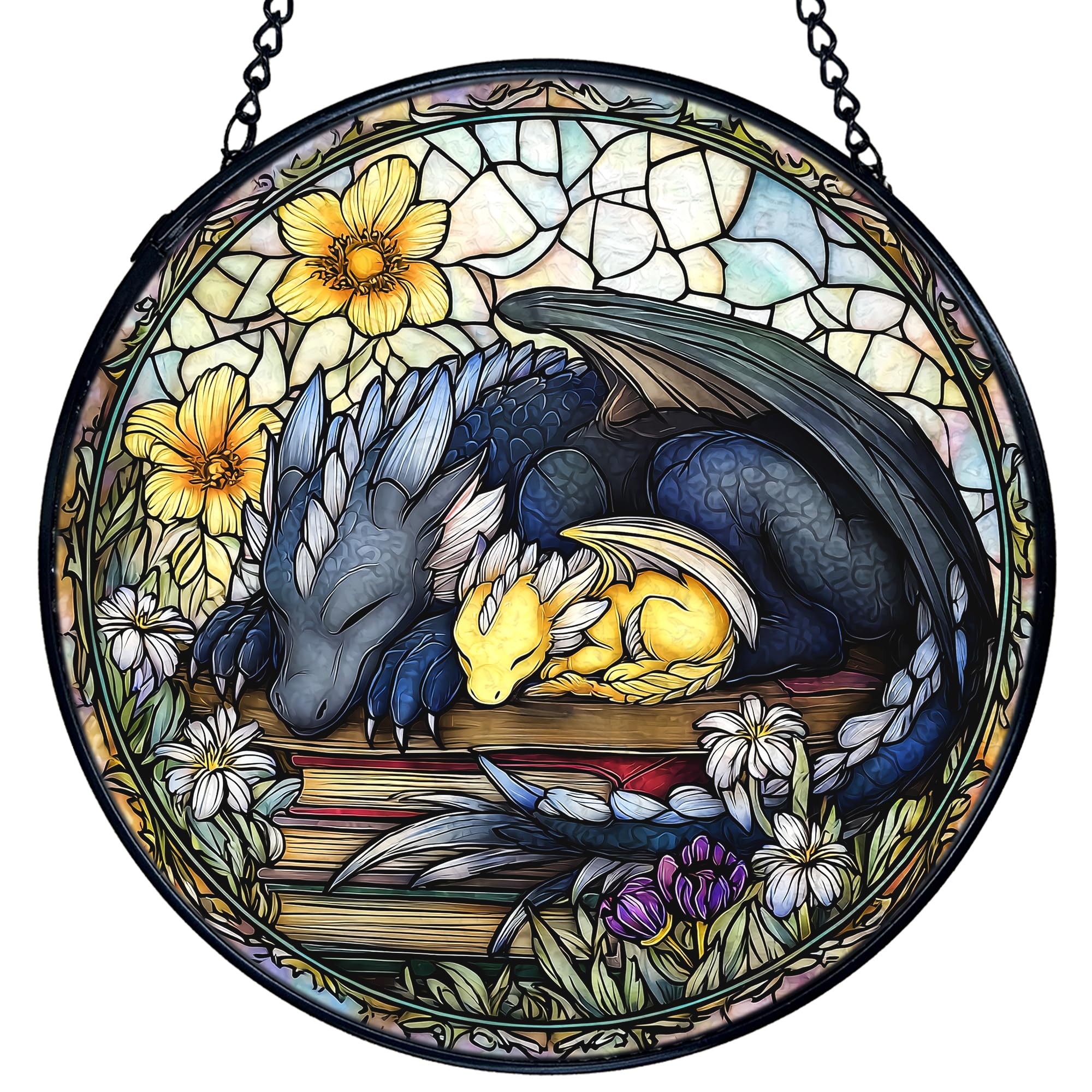 Attrape-soleil dragon vitrail déco murale ronde pour sublimer votre coin bibliothèque