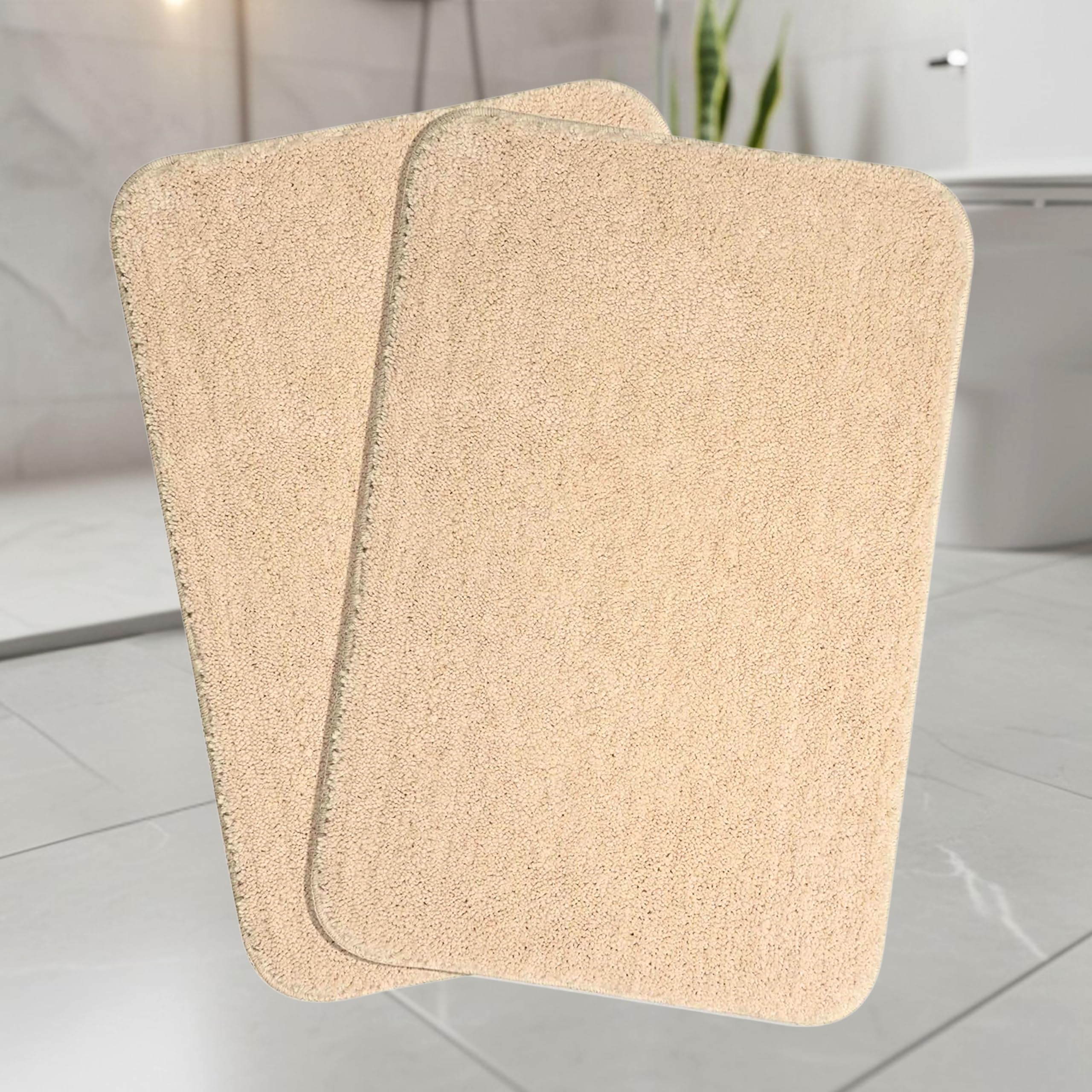 SARAL HOME EASY LIVING Saral Home Microfiber Anti-Skid Rectangular Bath Mat Pack Of 2 (Beige, 40X60 Cm)