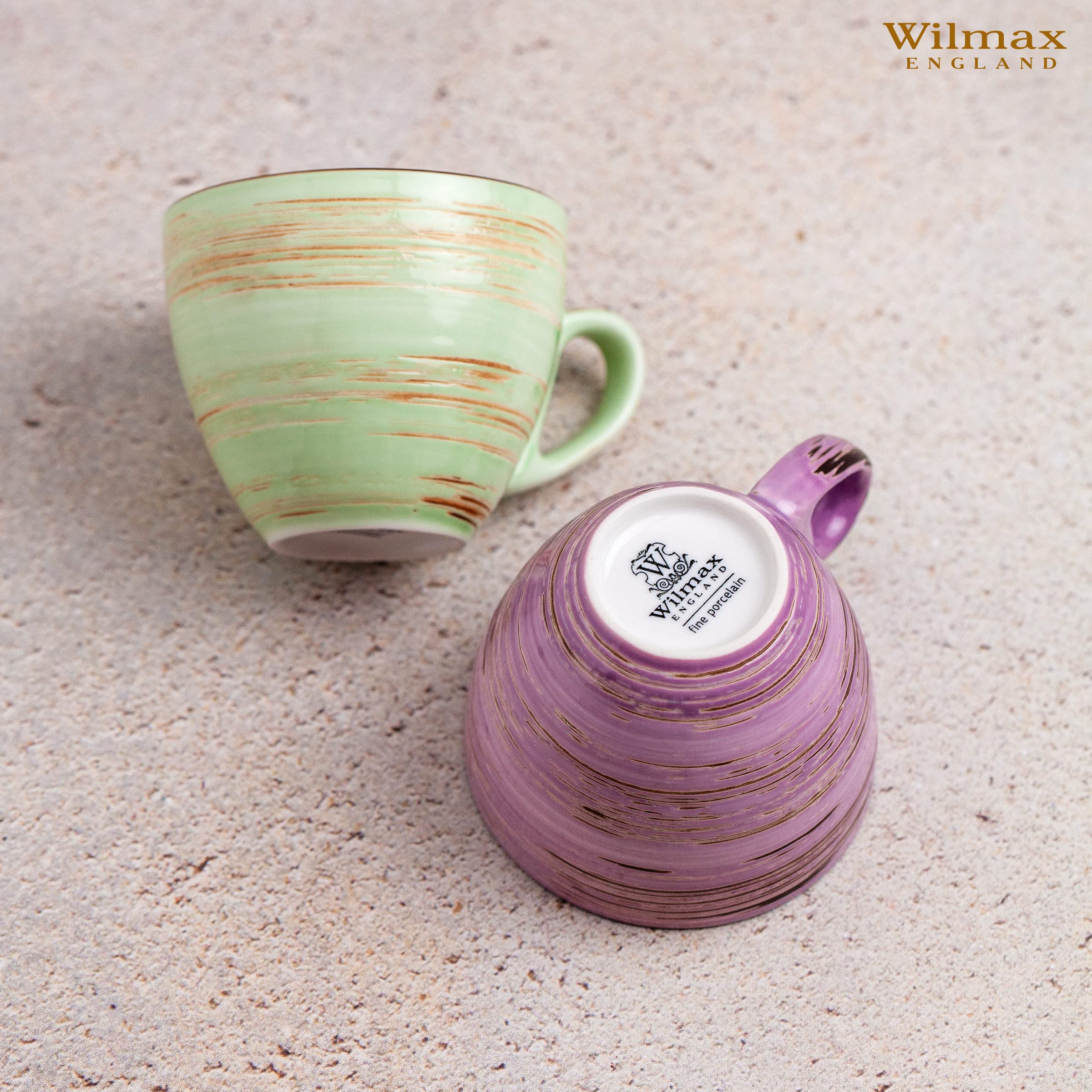 Wilmax | SPIRAL Tassen mit Untertassen | 6er-Set | 110 ml | Tassenset aus Porzellan | Becher Für Getränke, Desserts, Café | Modernes Design | Teetassen | Kaffeetassen | Spülmaschinenfest