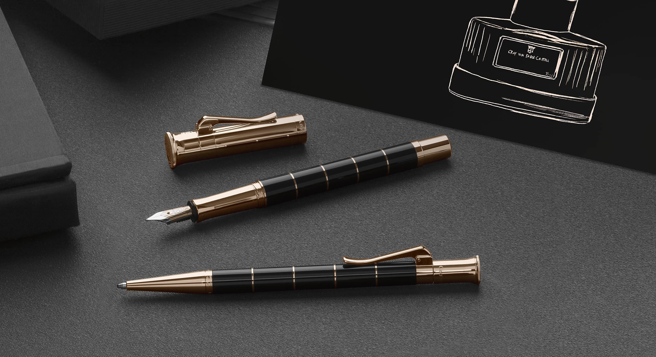 Graf von Faber-Castell - Matita a rotazione Anello in oro rosa, 0,7 mm | Manico in resina pregiata con anelli in oro rosa, parti metalliche platinate e grado di durezza B