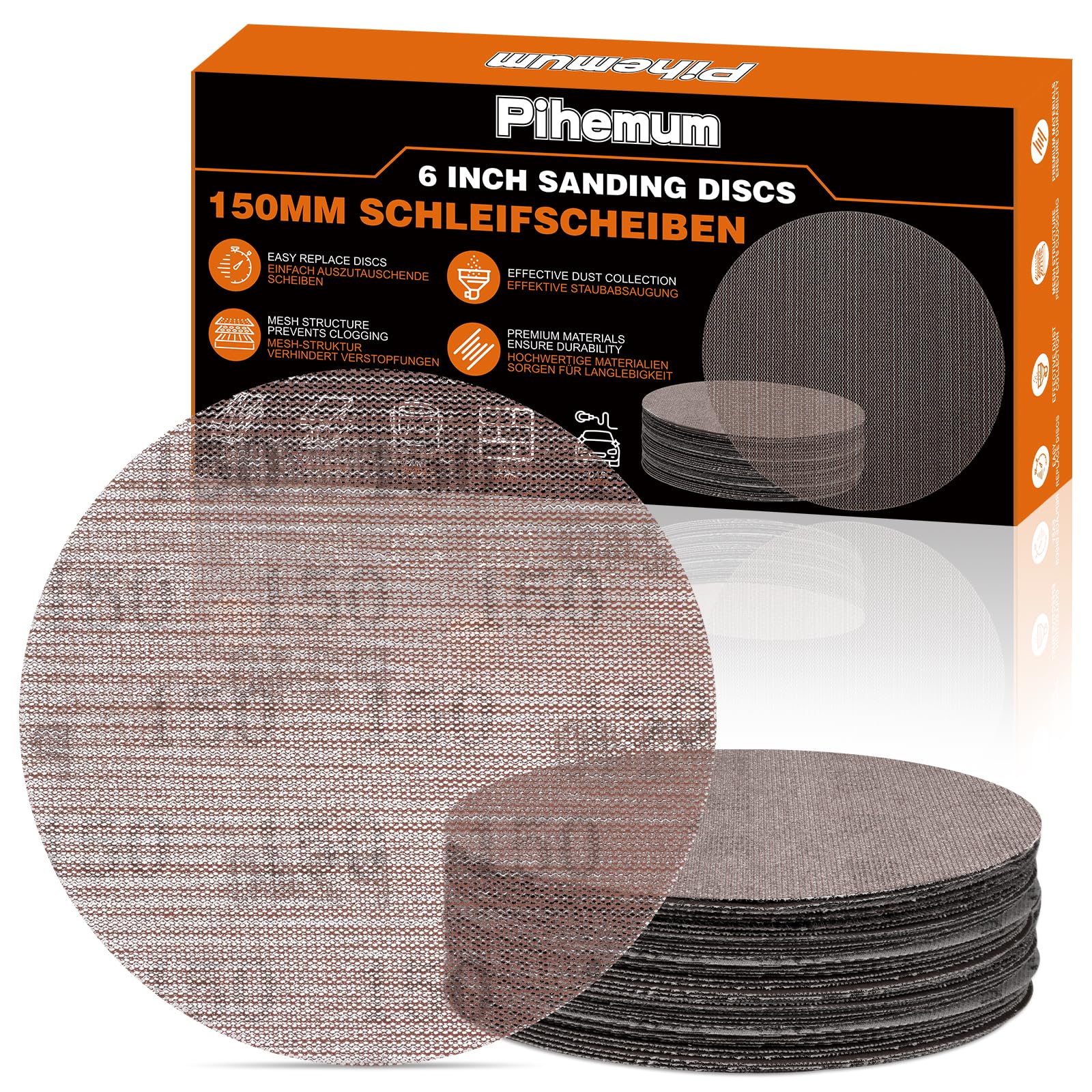 pihemum 50 Pcs 150mm Mesh Sanding Discs 150 Grit Hook and Loop Net Sandpaper for Orbital Sander