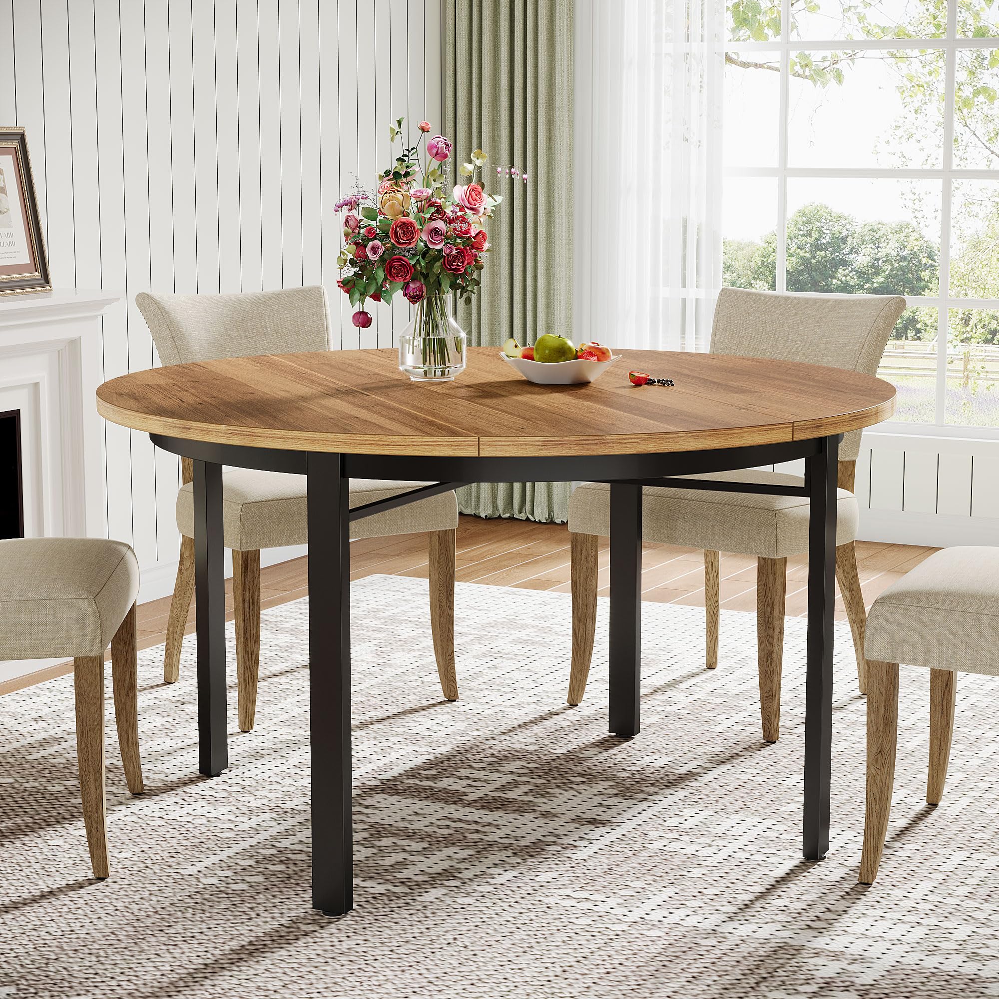 Tribesigns - Tavolo da pranzo rotondo per 4-6 persone, 118,5 cm Tavolo da cucina con gambe in metallo solido, Tavolo rotondo per sala da pranzo, cucina