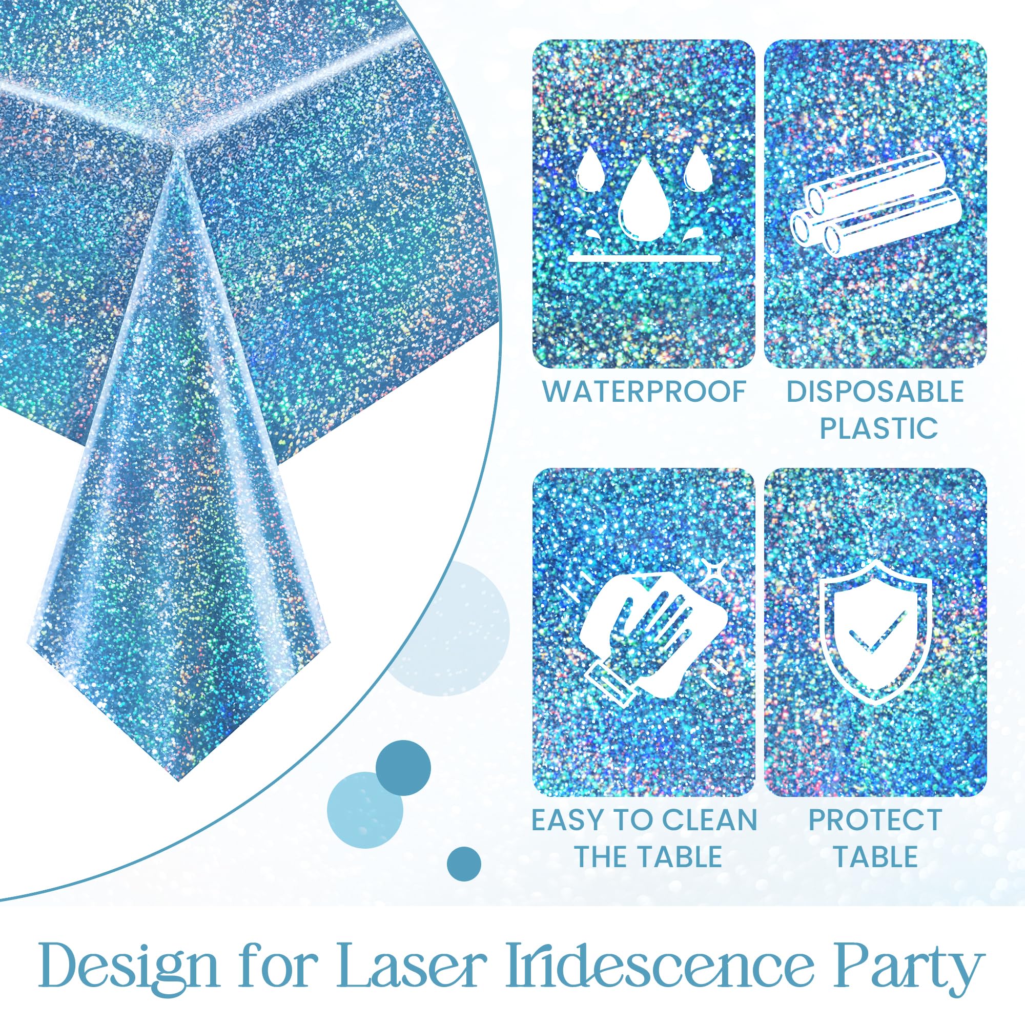8 tovaglie olografiche laser blu 101,6 x 274,3 cm, in plastica, per feste, luccicanti e lucide, decorazione per feste invernali, feste di compleanno, matrimoni, baby shower, decorazioni natalizie