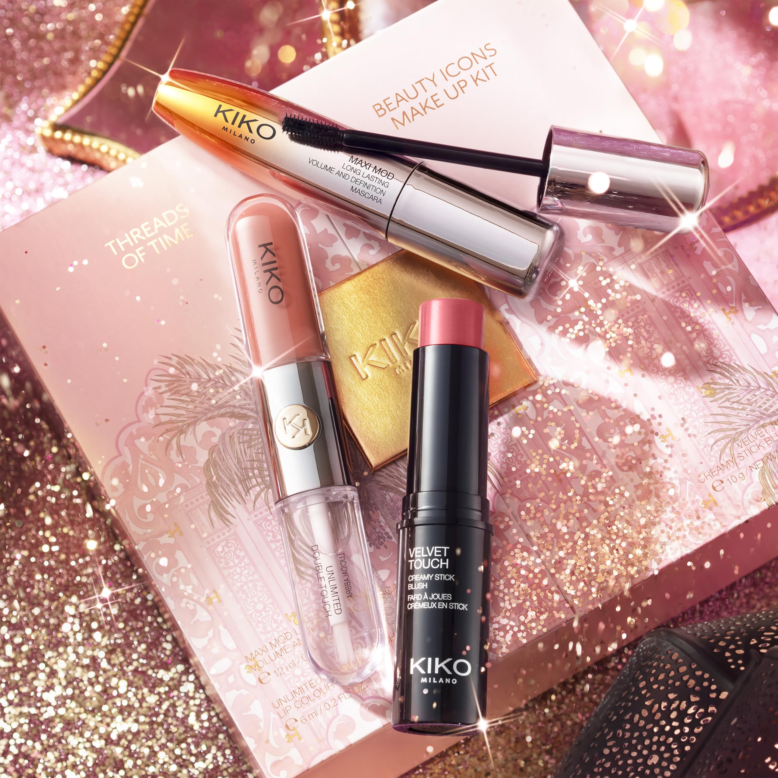KIKO Milano Threads Of Time Beauty Icons Make Up Kit Zestaw do makijażu tusz róż pomadka błyszczyk 2 w 1