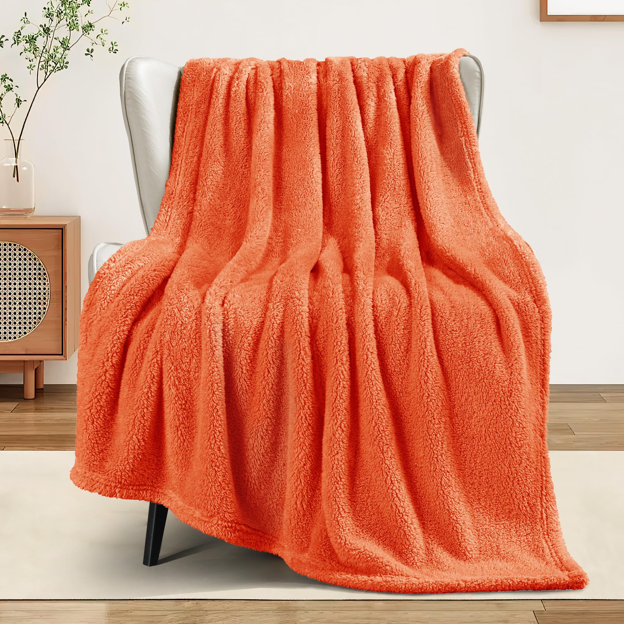 Exclusivo Mezcla Soft Fleece Throw Blanket for Couch, Super Soft Velvet Plush Fleece Blankets, Fuzzy Cozy and Warm for Winter, 50x60 Inches, Burnt