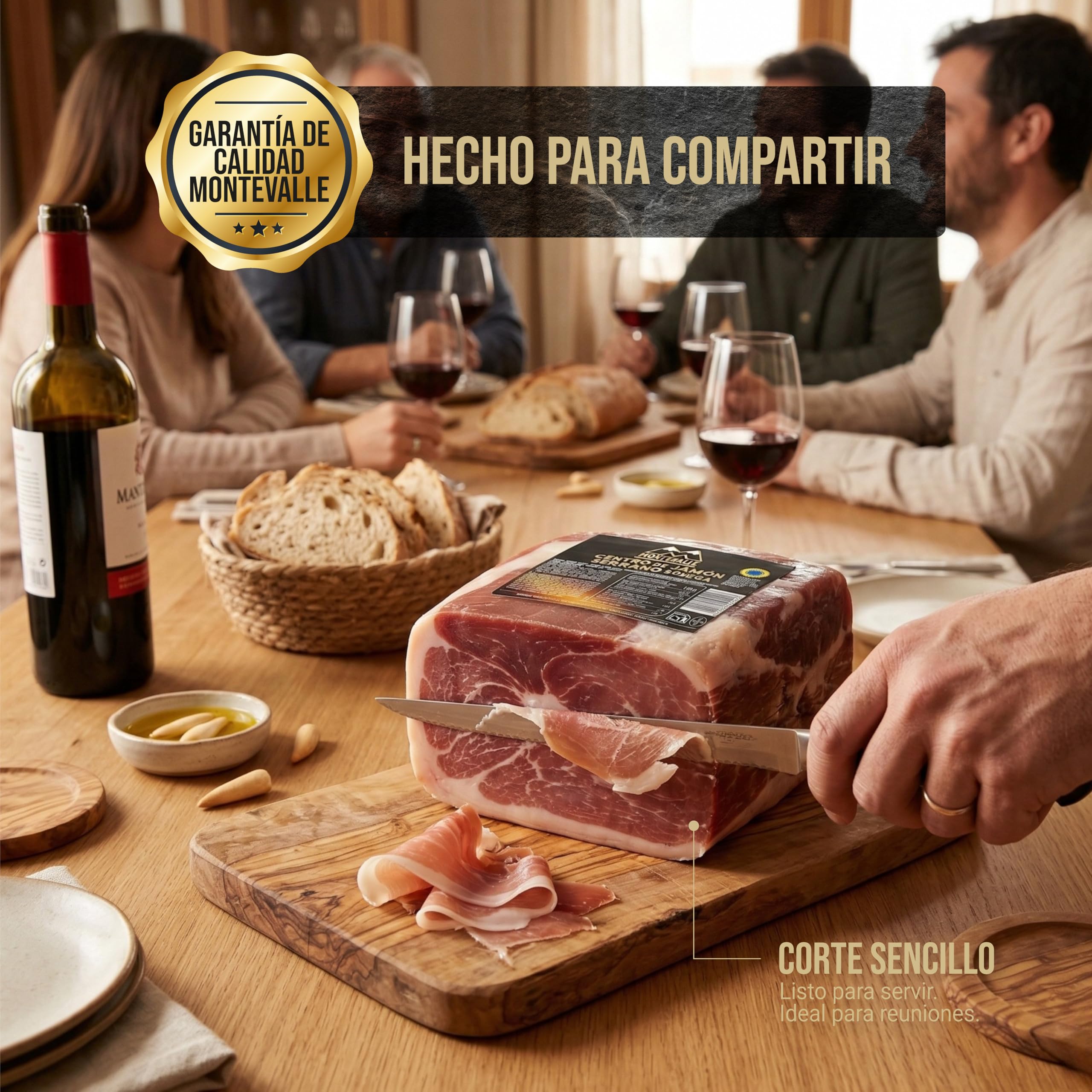 Montevalle Jamón Serrano Deshuesado Gran Reserva 2,5 kg | Curación Tradicional 12 Meses | Maza Española al Vacío | Ideal Corte Cuchillo o Máquina Profesional