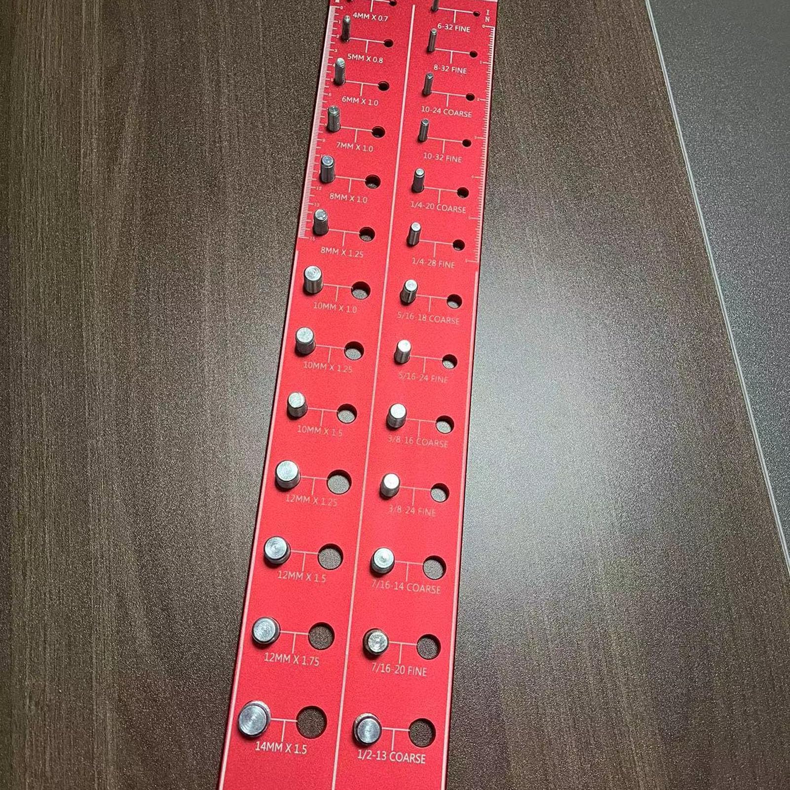 XHTLLO Nut and Bolts Thread Checker, High Accuracy Nut and Stud Thread Gauge with 14 Metric and 14 Inch Sizes, Wall Mountable Thread Measurement Tool for Machinery Maintenance(Red)