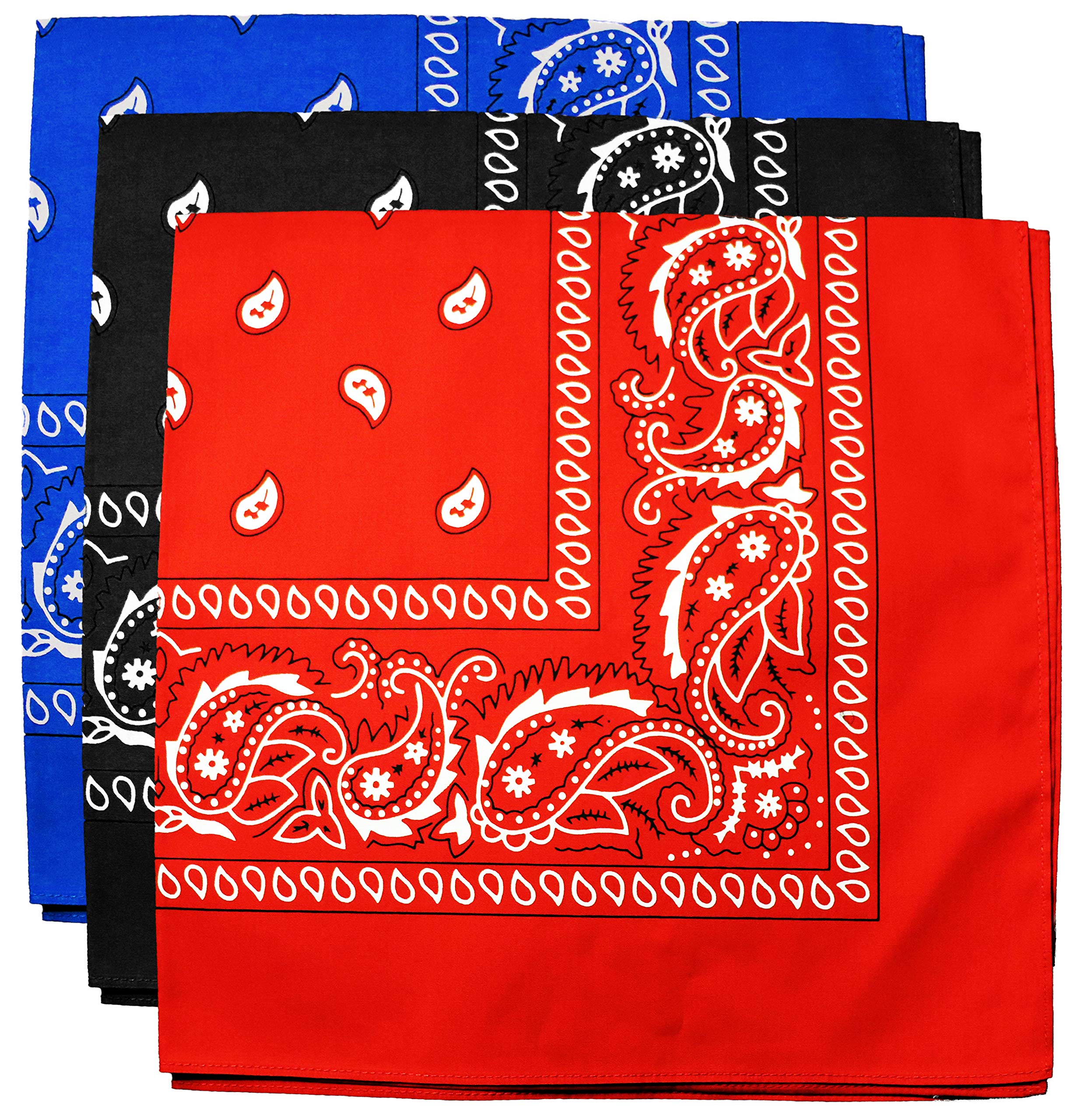 Paisley Cotton Bandana for Men & Women - THICK Non-See-Through Fabric (Red, Blue, Black 3-Pack - 21x21 Inches) Versatile Cotton Head Scarf Wrap Wristband for Party Favors & Accessory-image-17