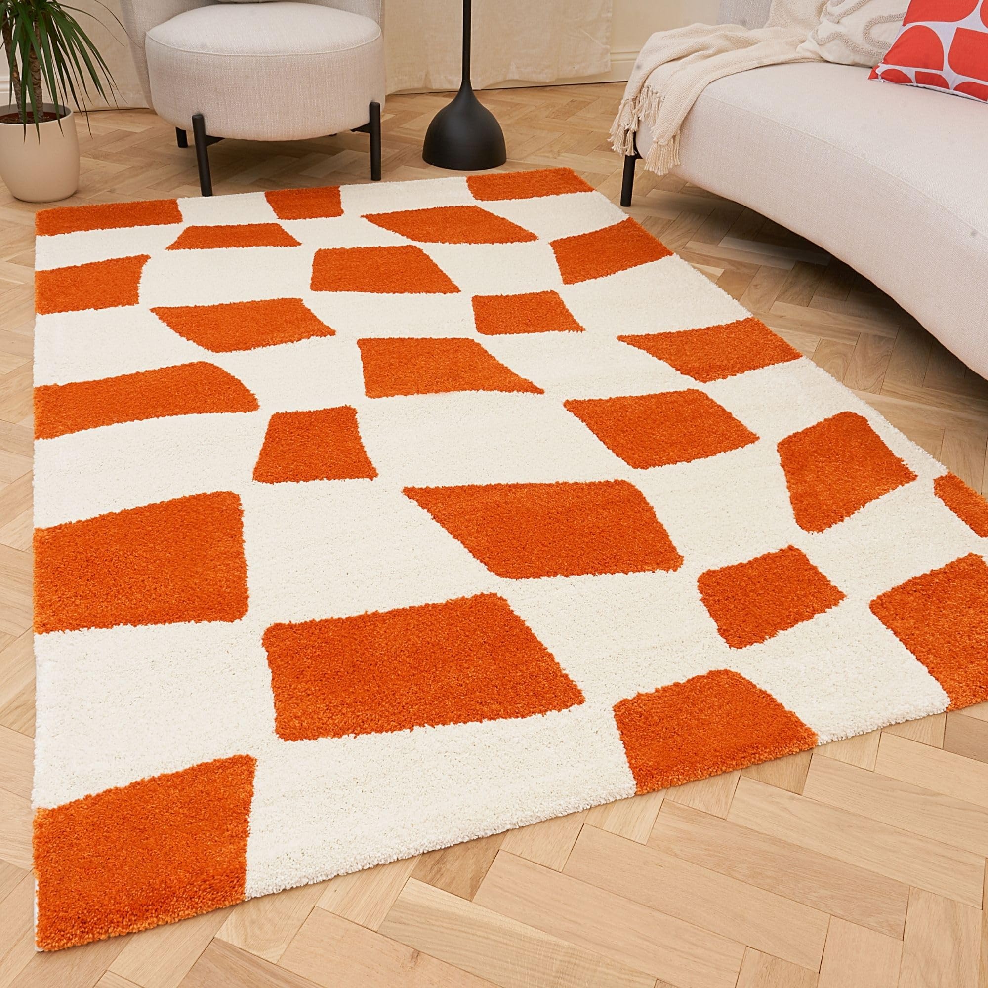 The Rugs Unisex Burnt Orange Joli Chequered Soft & Dense Pile Living Room & Bedroom Rug In | Size: 200Cm X 290Cm