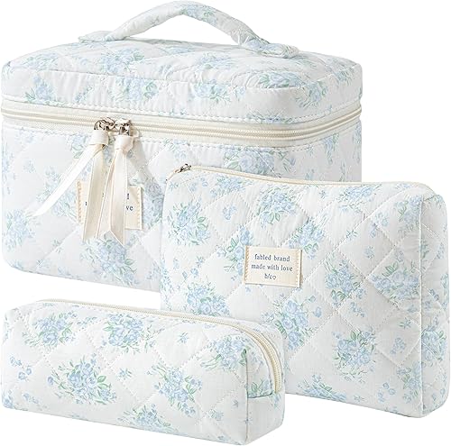 Miniatura 43 de HBselect Bolsa de Maquillaje Acolchada, 3 Piezas de Gran Bolsa de Maquillaje de Viaje de Algodón, Linda Bolsa de Maquillaje Floral Coquette, Bolsa