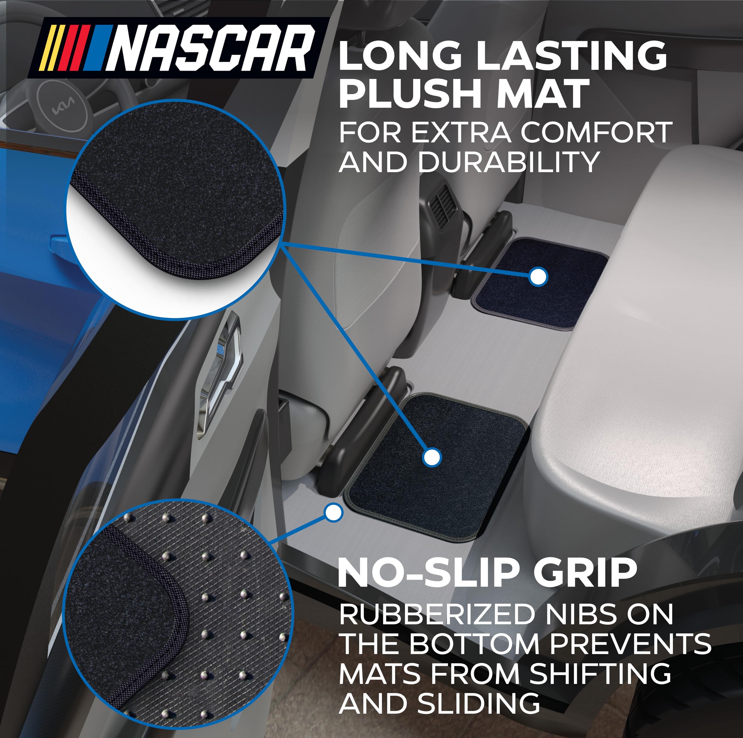 NASCAR Carpet Car Mats 4-Piece Car Mats Full Set Universal Fit for Cars Trucks SUVs All-Weather Protection Shielding — view 3