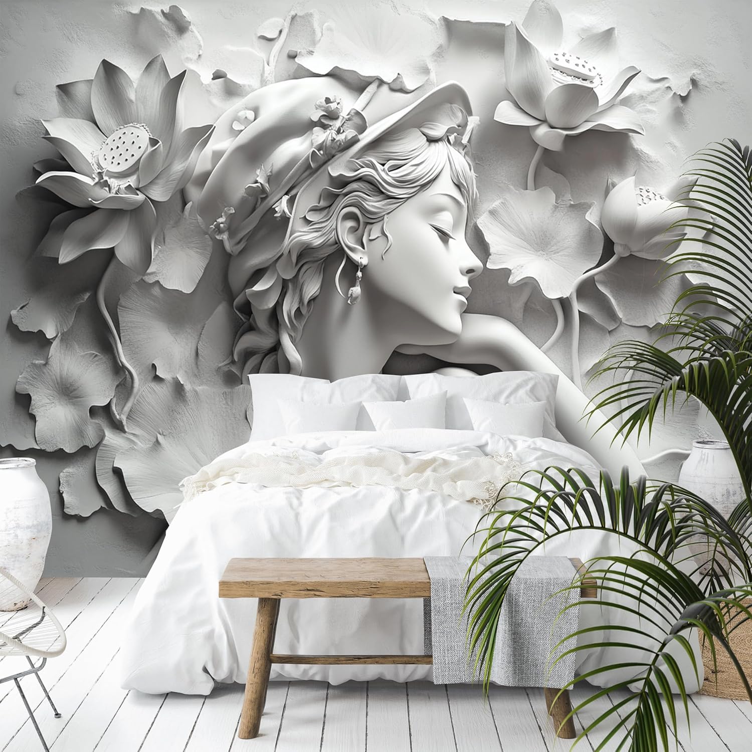 Custom Size Wall Murals - Hand-Painted Beauty Mural, Embossed Beauty Decor - Self-Adhesive Removable Stick Wallpaper for Large Photo Wallpaper